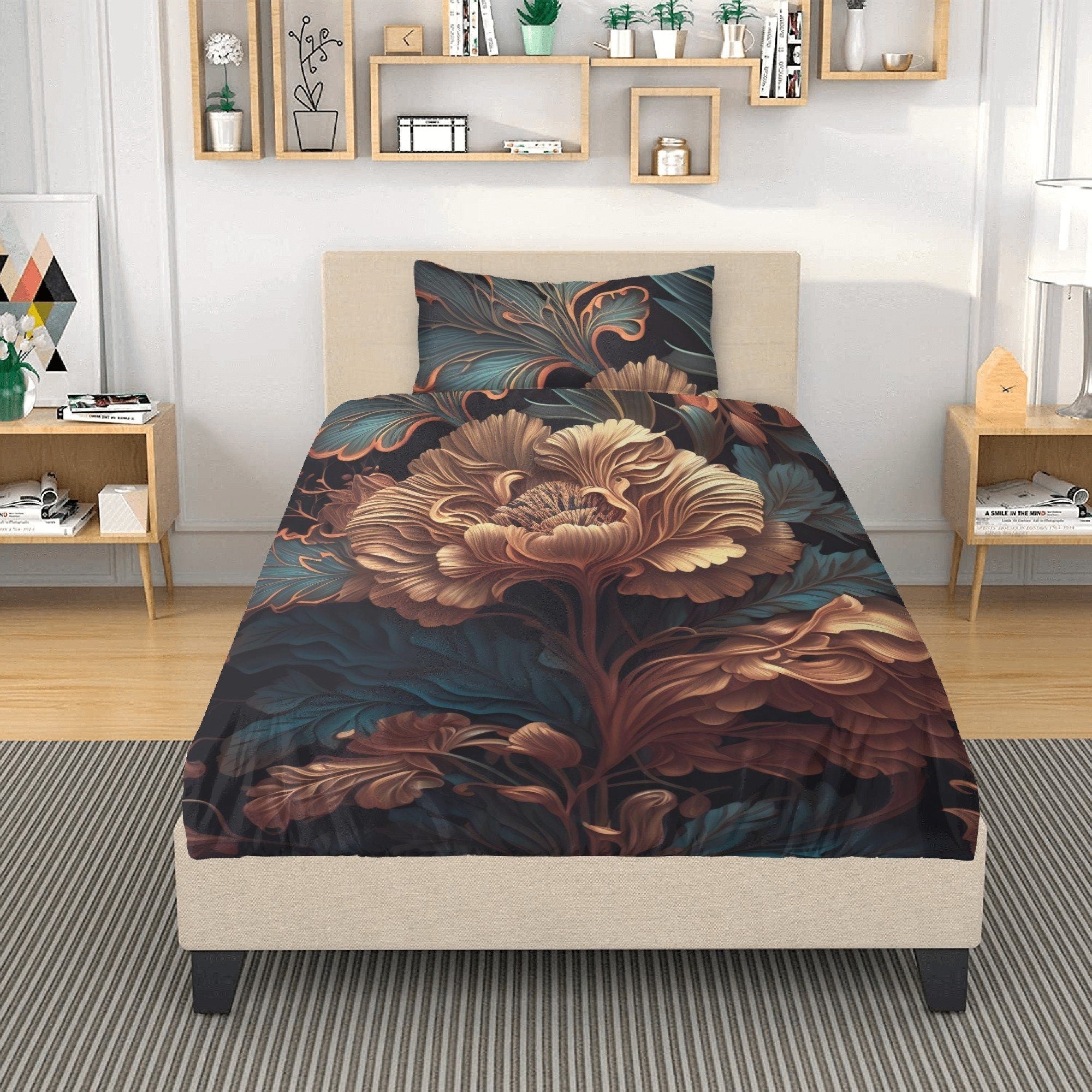 Dark Cottagecore Peony Floral Witchy 3 Pcs Beddings For Hippies