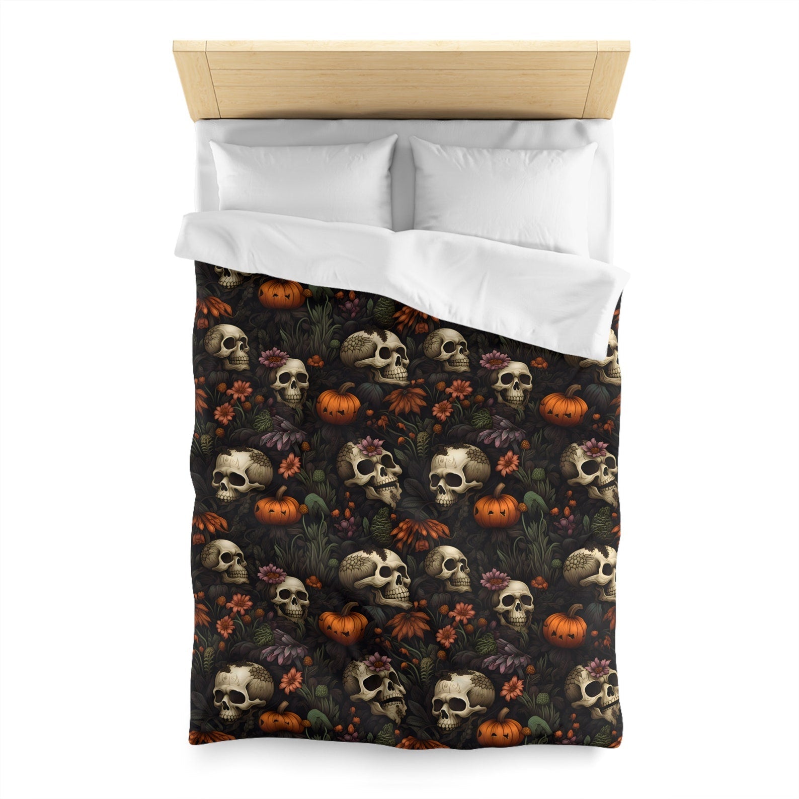 Hippie Art Zone - Dead Harvest Garden, Pumpkin Halloween Skull Bedding Set For Hippies
