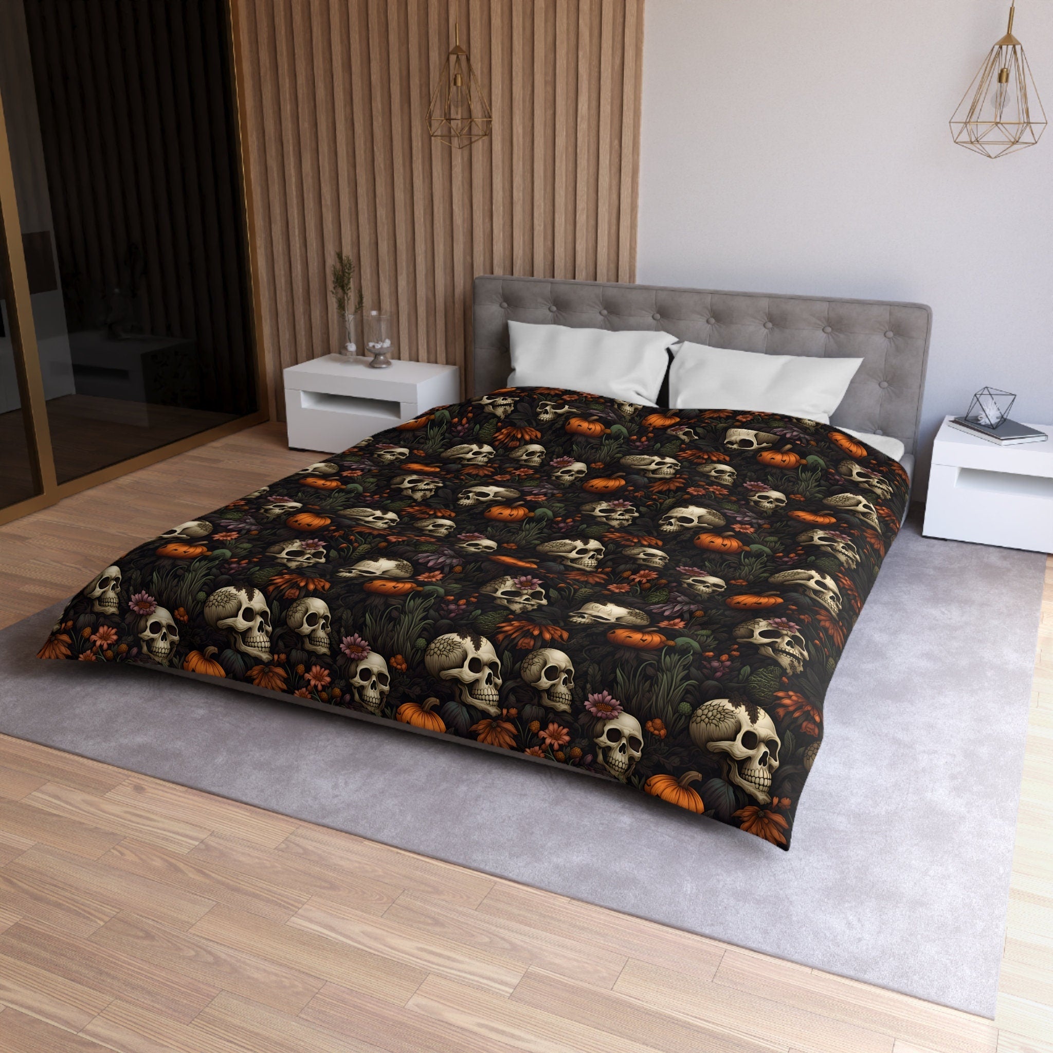 Hippie Art Zone - Dead Harvest Garden, Pumpkin Halloween Skull Bedding Set For Hippies
