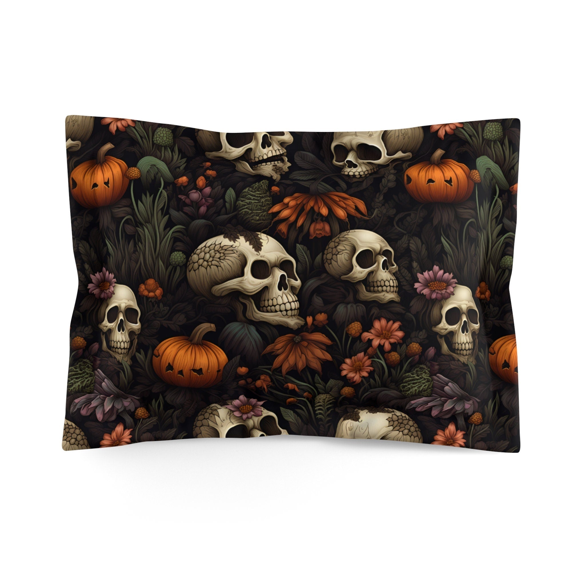 Hippie Art Zone - Dead Harvest Garden, Pumpkin Halloween Skull Bedding Set For Hippies