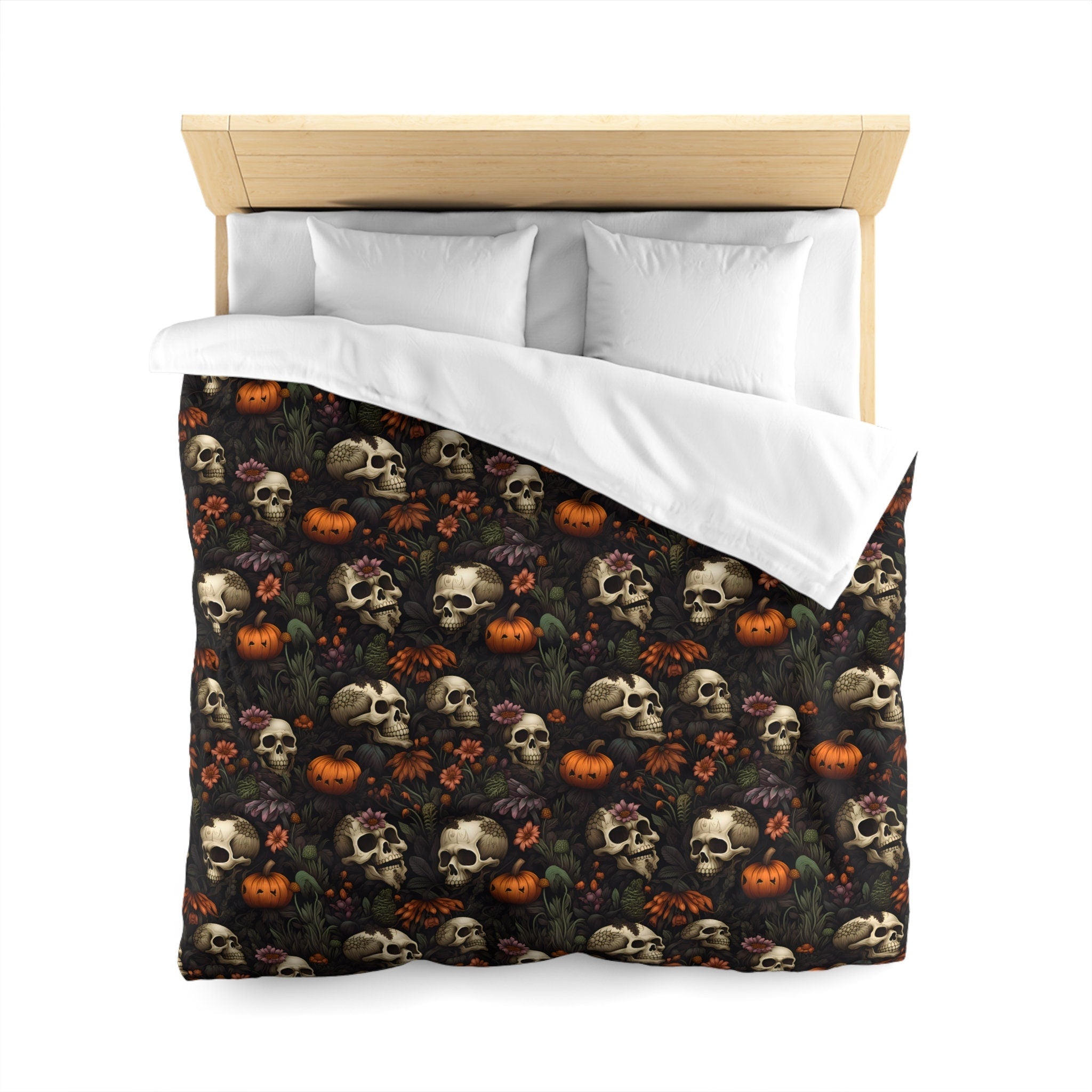 Hippie Art Zone - Dead Harvest Garden, Pumpkin Halloween Skull Bedding Set For Hippies