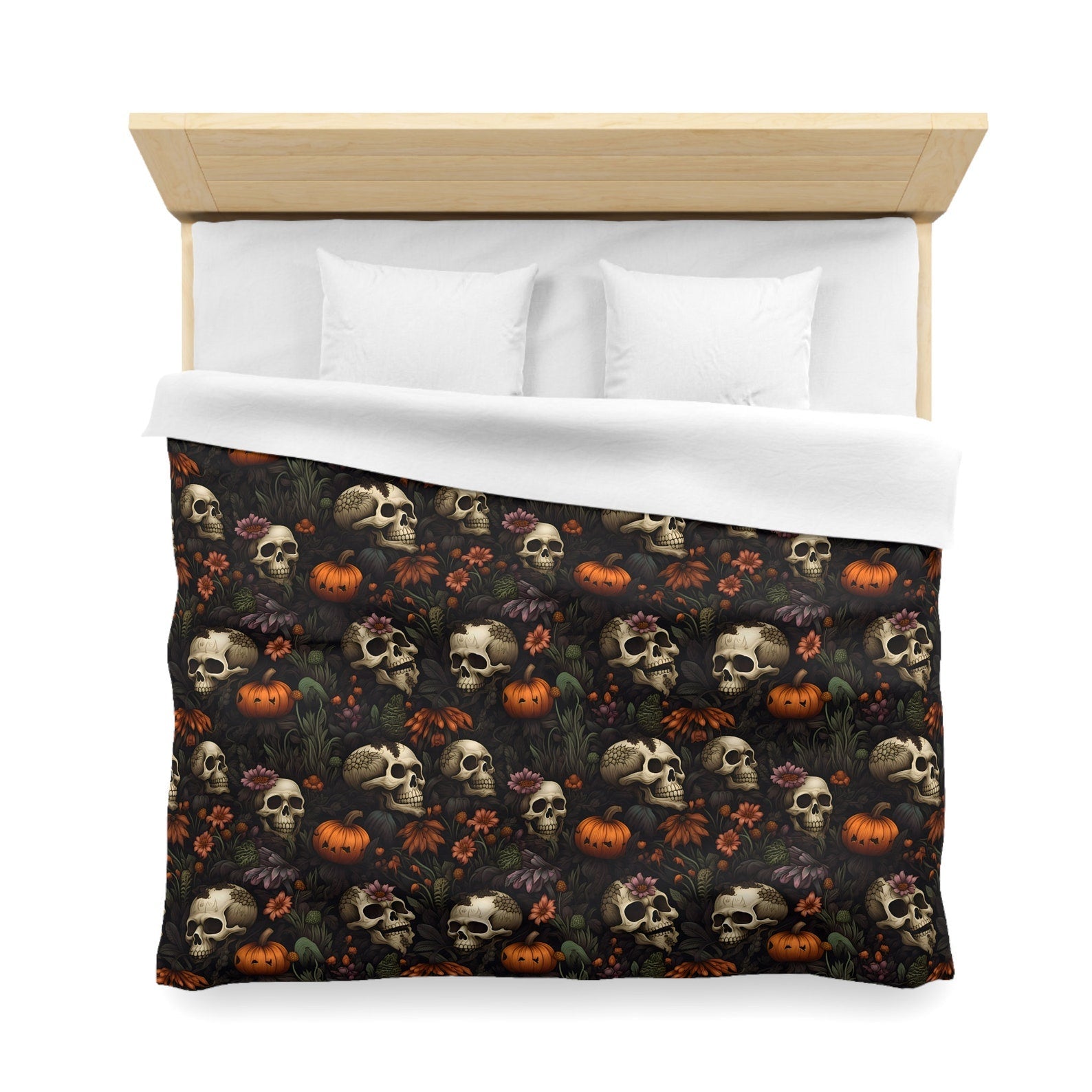 Hippie Art Zone - Dead Harvest Garden, Pumpkin Halloween Skull Bedding Set For Hippies
