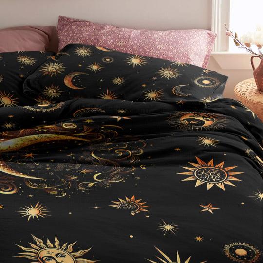 Hippie Art Zone - The Mystic Moon Sun Bedding Set For Hippies