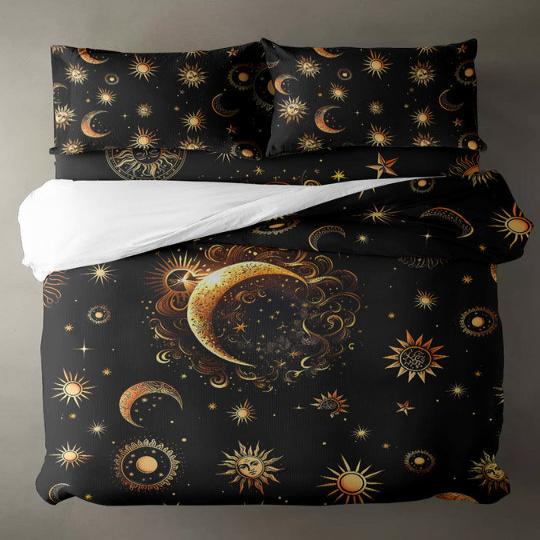 Hippie Art Zone - The Mystic Moon Sun Bedding Set For Hippies