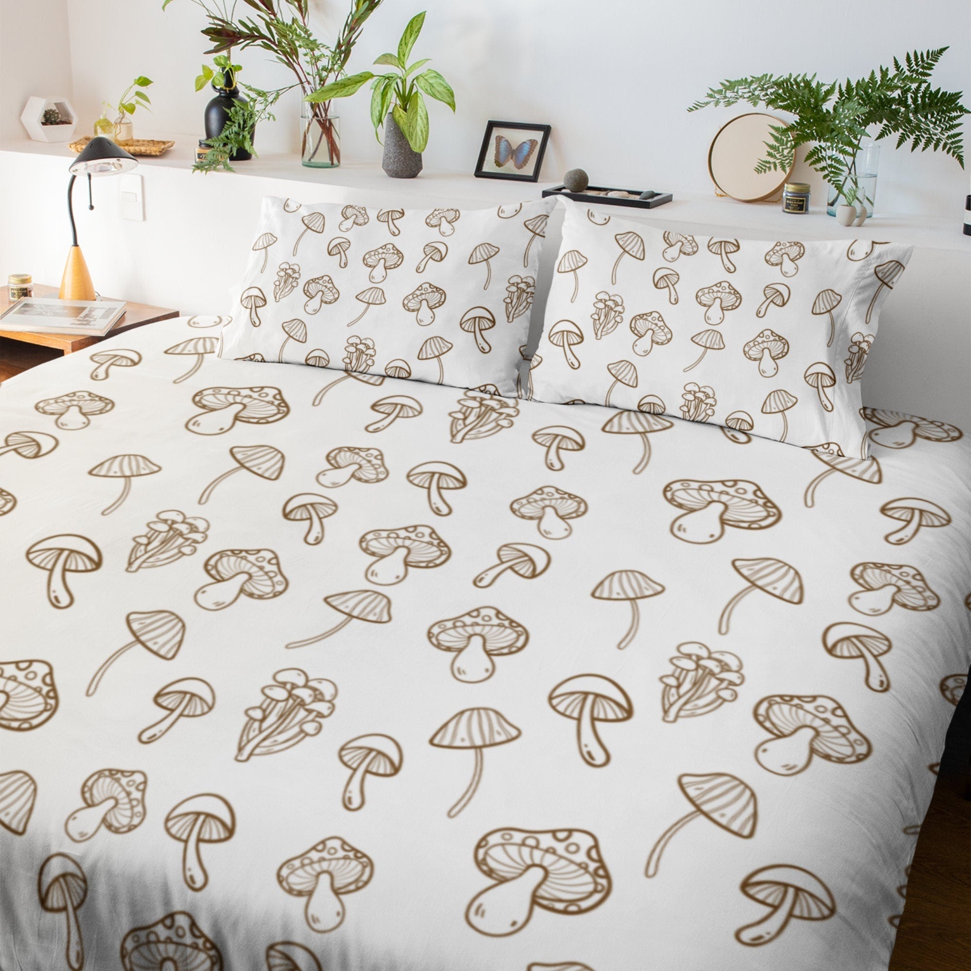 Hippie Art Zone - Bohemian Cottage Core, Botanical Mushroom Bedding Set For Hippies