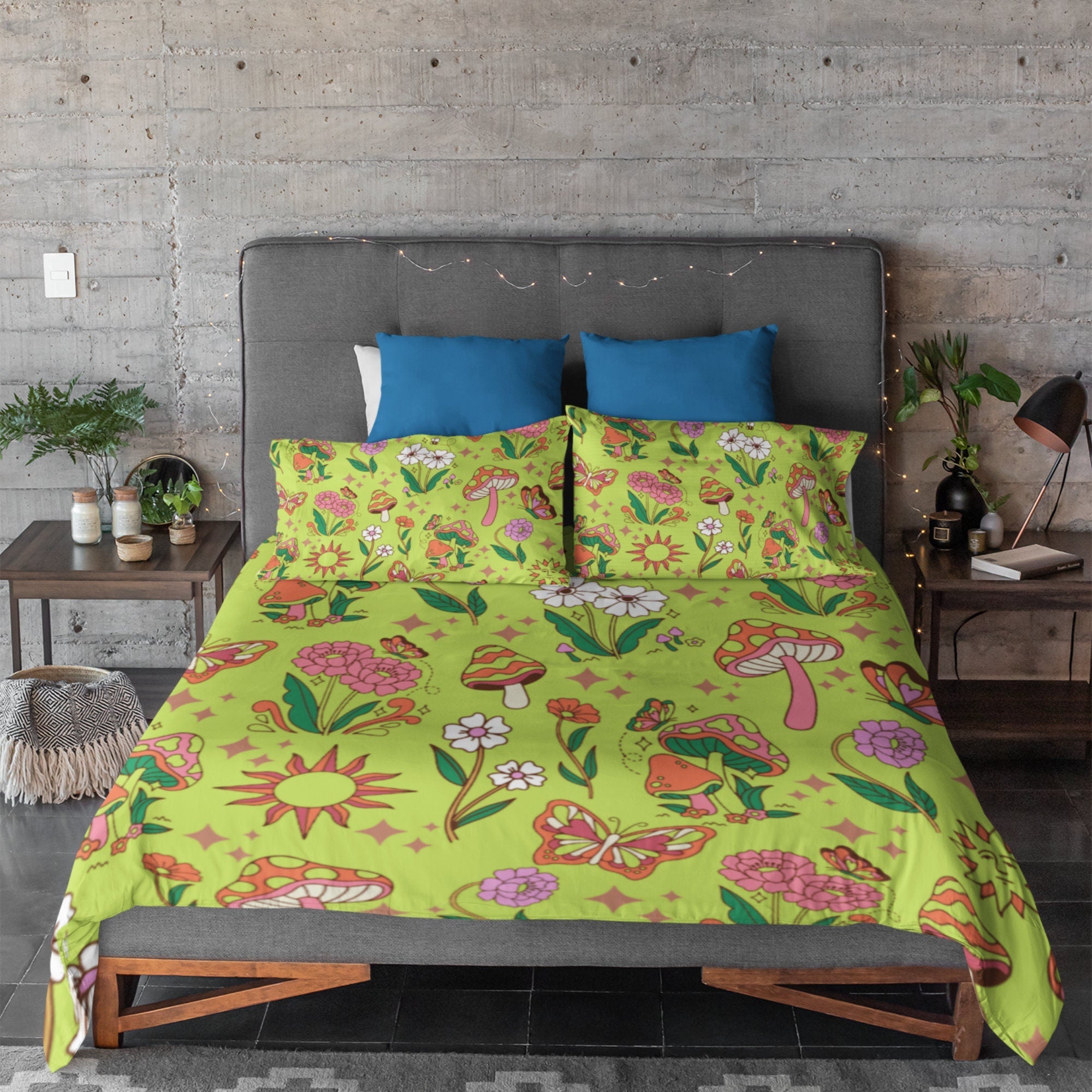 Hippie Art Zone - Bohemian Cottage Core, Green Forest Bedding Set For Hippies