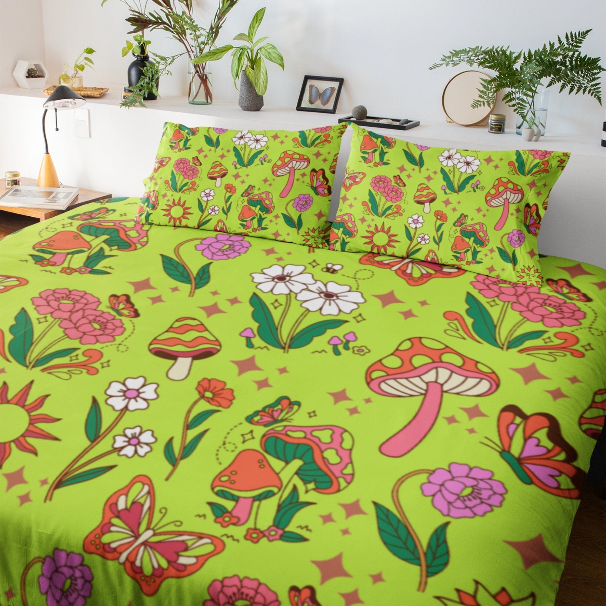 Hippie Art Zone - Bohemian Cottage Core, Green Forest Bedding Set For Hippies