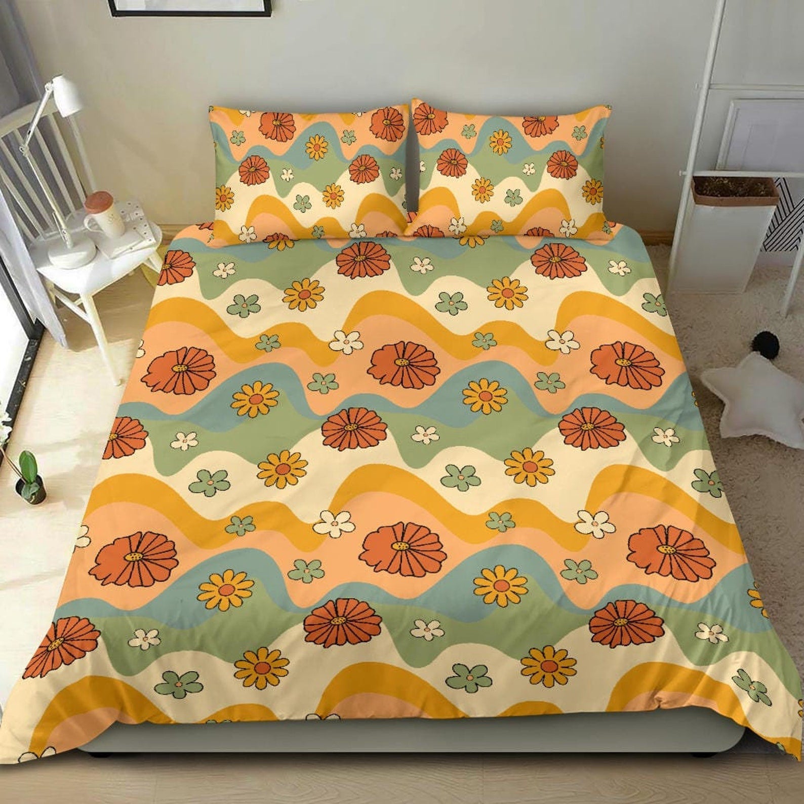 Hippie Art Zone - Boho Duvet Cover, Floral Duvet Cover, Bedding Set For Hippies