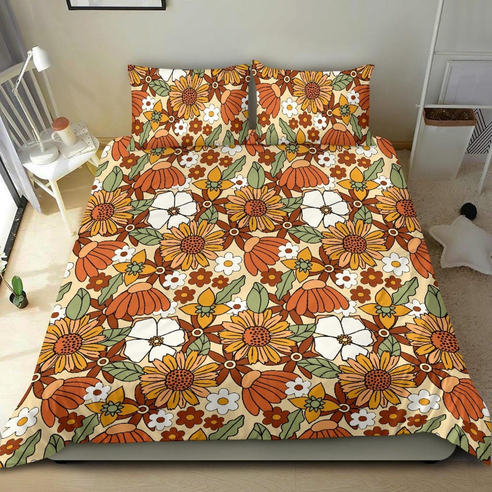 Hippie Art Zone - Boho Duvet Cover, Floral Duvet Cover, Bedding Set For Hippies