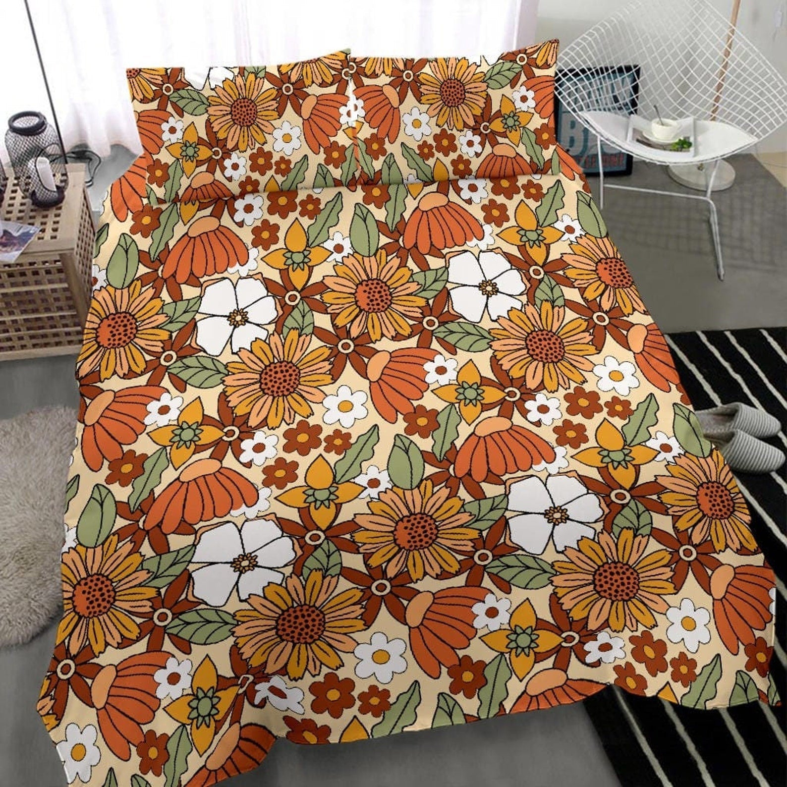 Hippie Art Zone - Boho Duvet Cover, Floral Duvet Cover, Bedding Set For Hippies