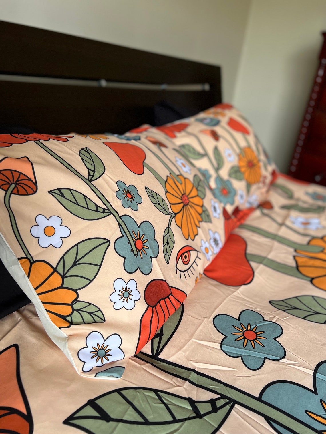 Hippie Art Zone - Mushroom Duvet Cover, Boho Flower Bedding, Bedding Set For Hippies