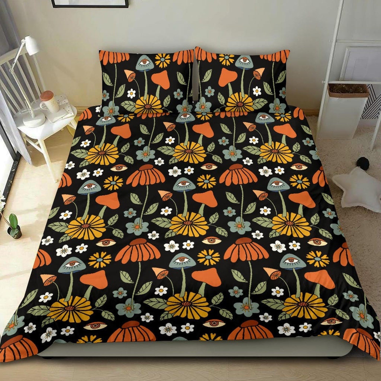 Hippie Art Zone - Mushroom Bedding, Dark Cottagecore Bedding, Bedding Set For Hippies