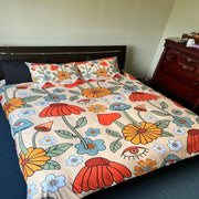 Hippie Art Zone - Mushroom Duvet Cover, Boho Flower Bedding, Bedding Set For Hippies