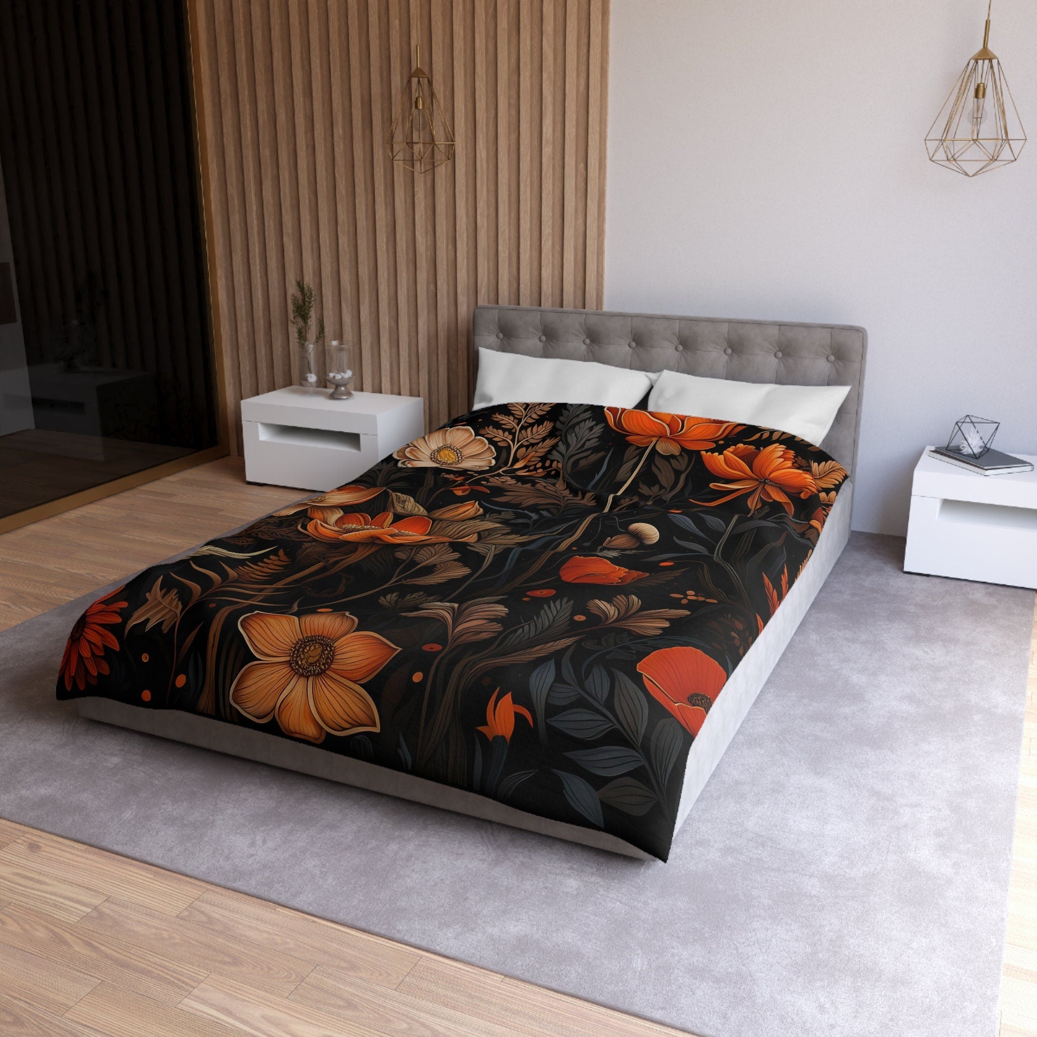 Hippie Art Zone - Dark Academia Autumn Leaves and Flowers, Halloween Bedding Set For Hippies