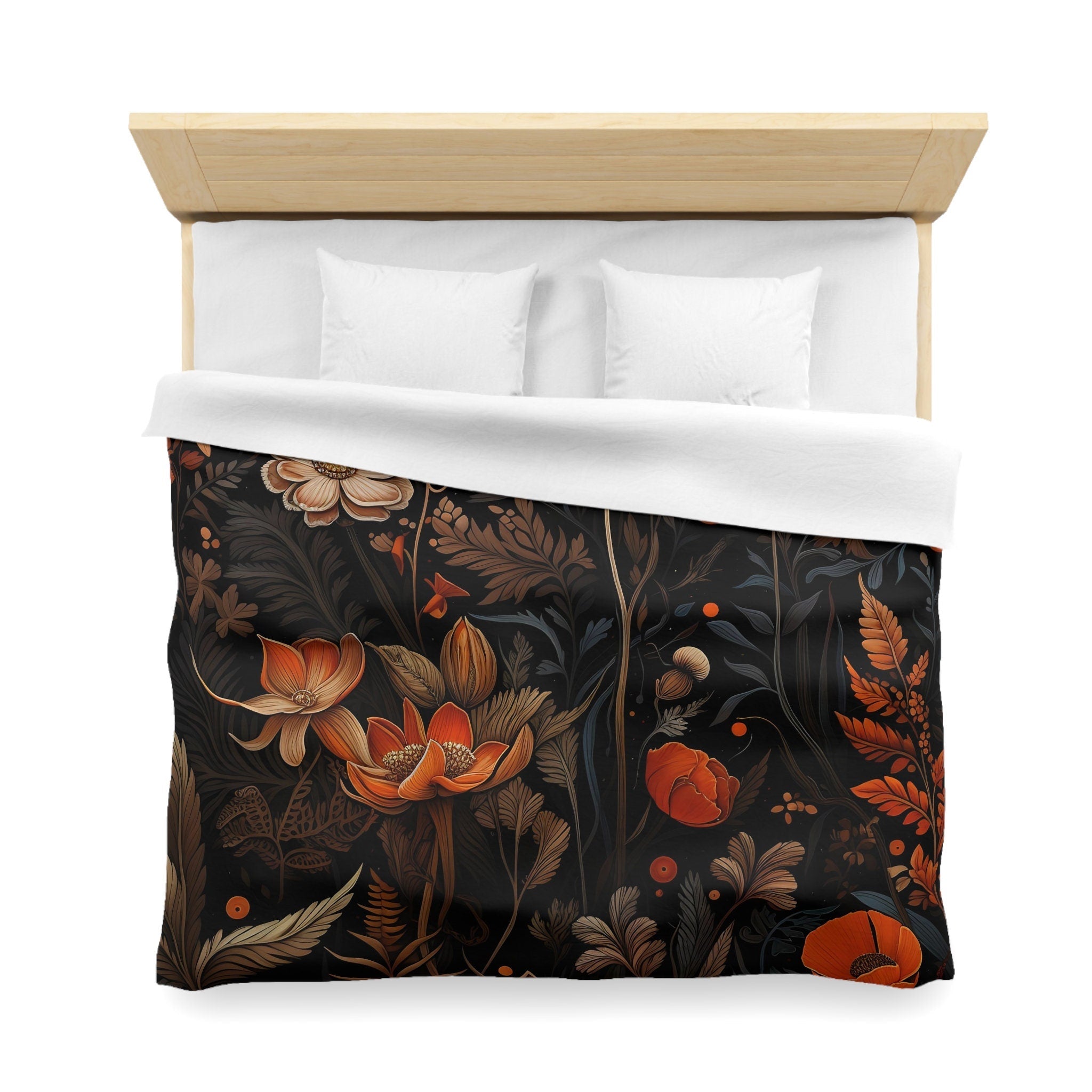 Hippie Art Zone - Dark Academia Autumn Leaves and Flowers, Halloween Bedding Set For Hippies