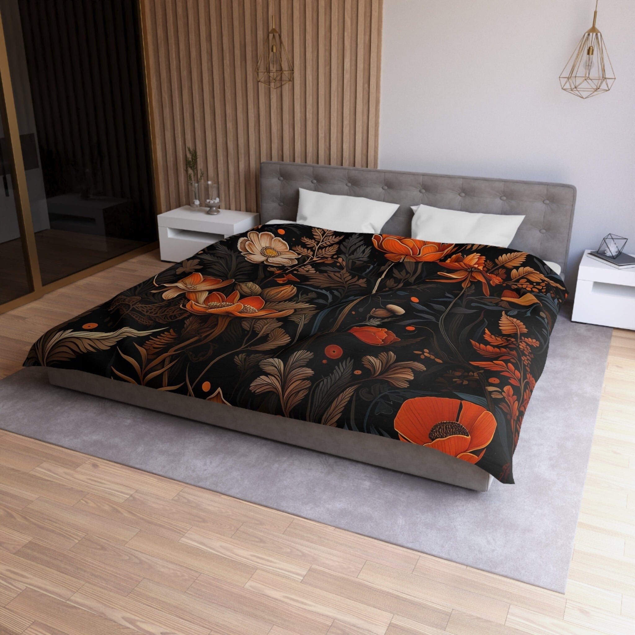Hippie Art Zone - Dark Academia Autumn Leaves and Flowers, Halloween Bedding Set For Hippies
