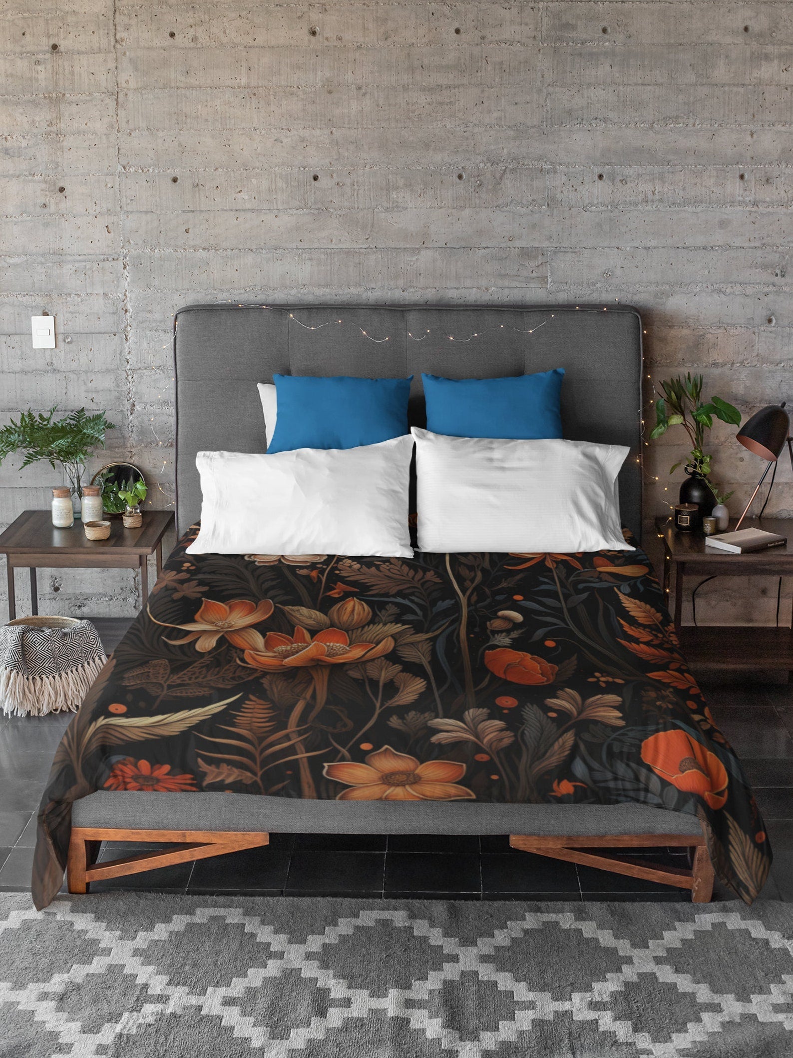 Hippie Art Zone - Dark Academia Autumn Leaves and Flowers, Halloween Bedding Set For Hippies
