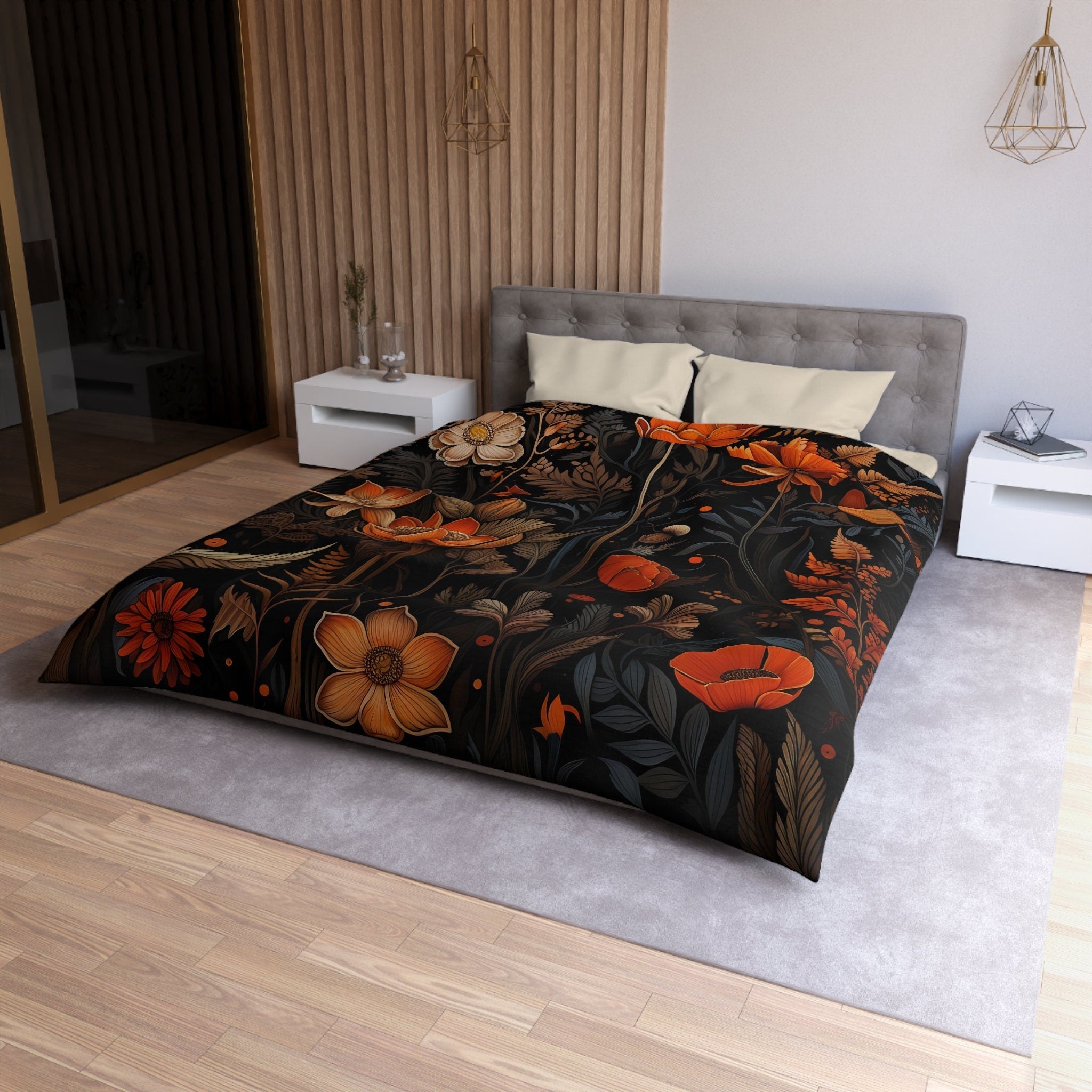 Hippie Art Zone - Dark Academia Autumn Leaves and Flowers, Halloween Bedding Set For Hippies