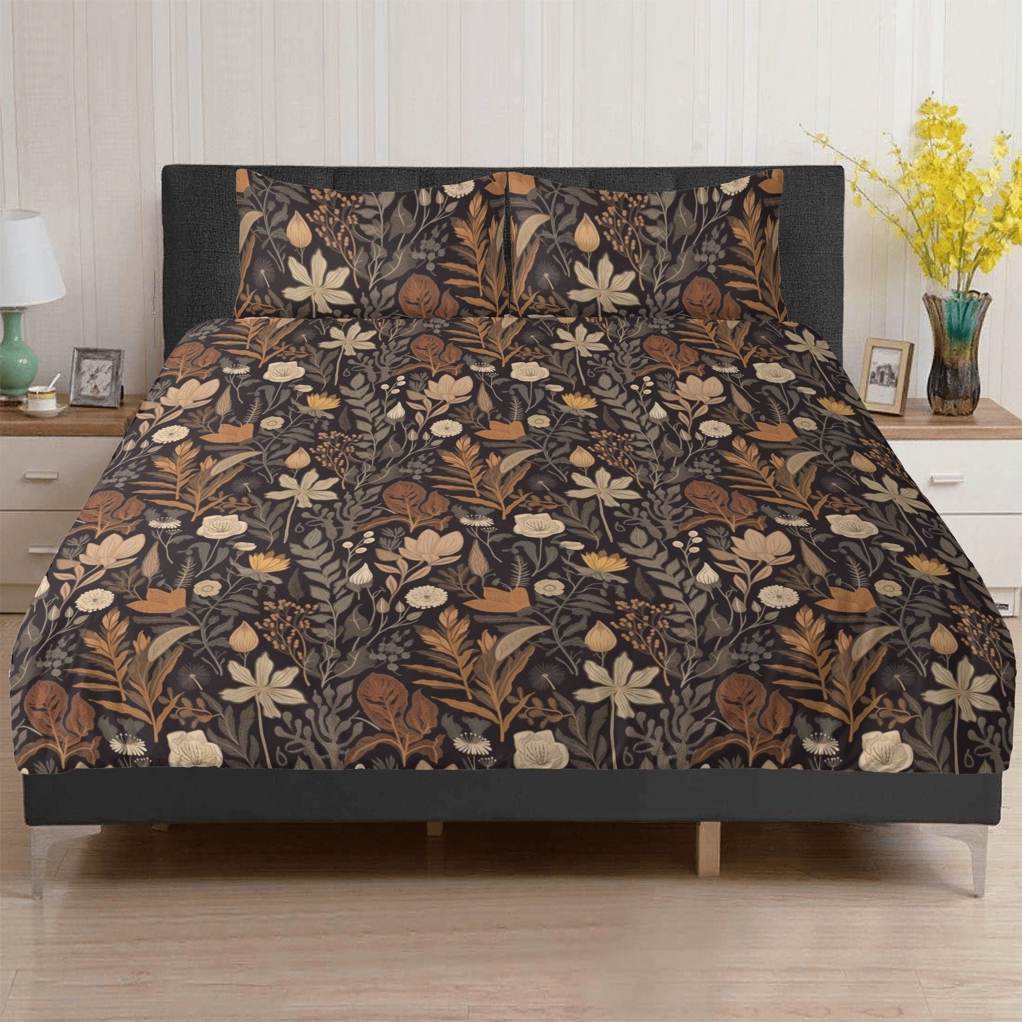 Dark Cottagecore, Boho Nature Bedding Set For Hippies