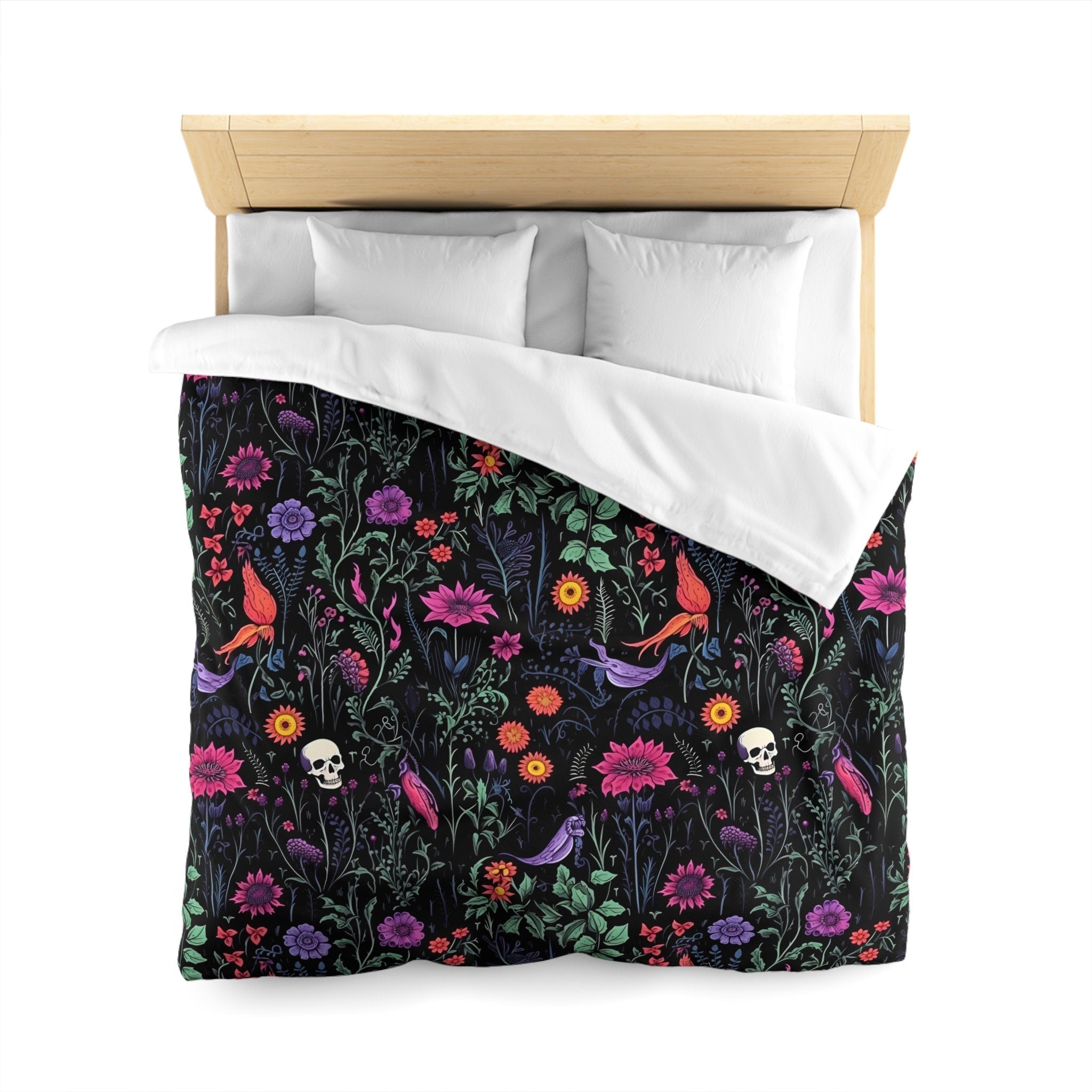 Hippie Art Zone - Enchanted Autumn Floral, Halloween Gothic Flowers Bedding Set For Hippies