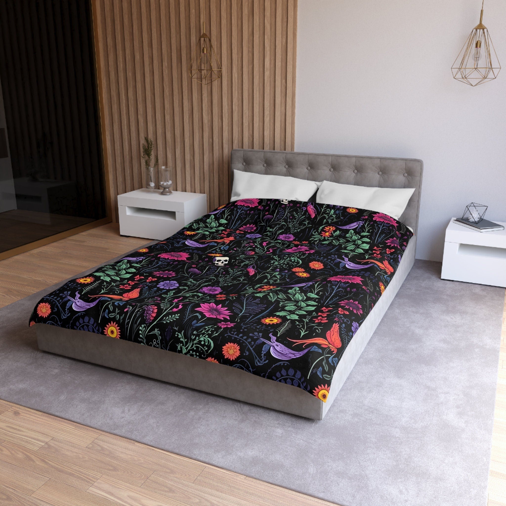 Hippie Art Zone - Enchanted Autumn Floral, Halloween Gothic Flowers Bedding Set For Hippies