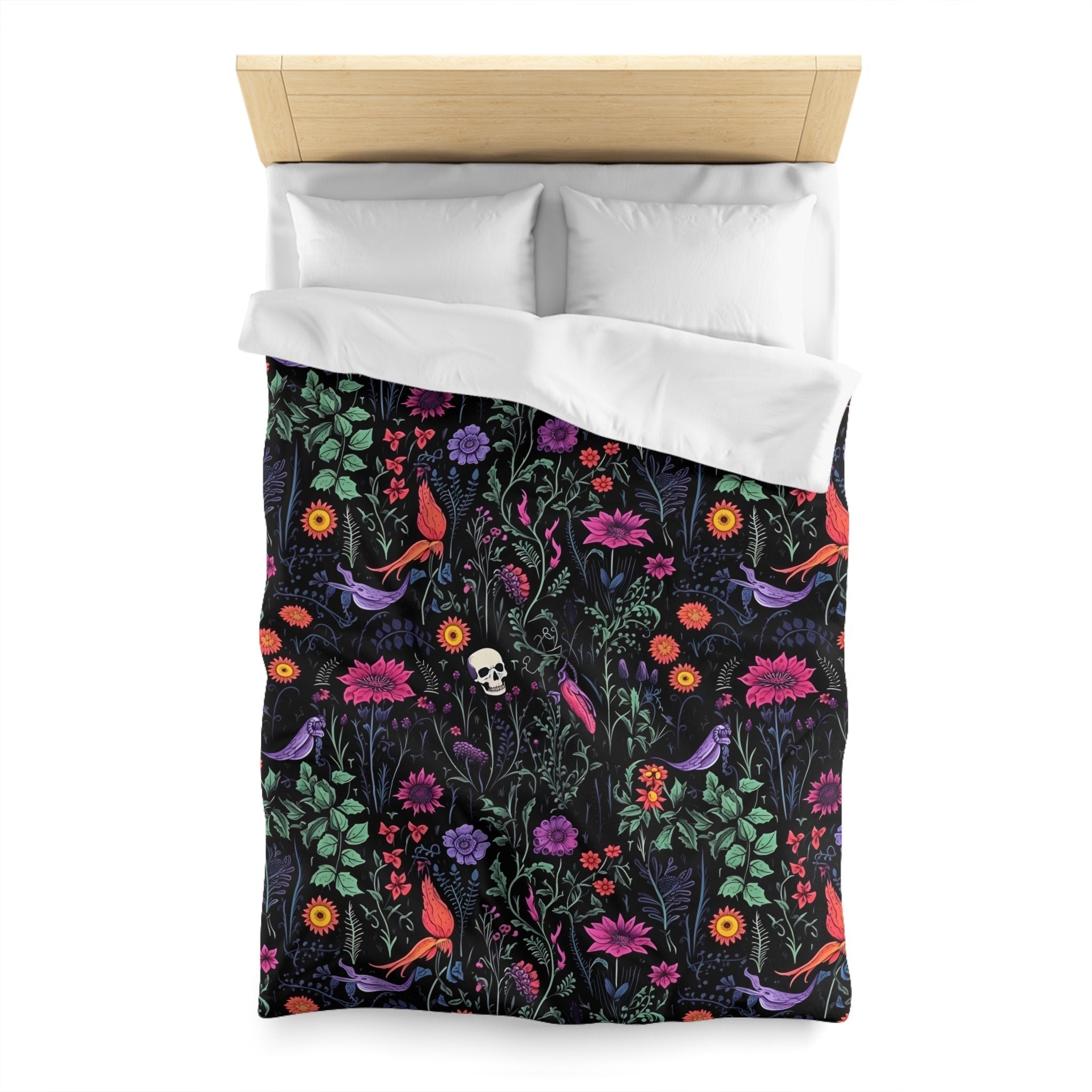 Hippie Art Zone - Enchanted Autumn Floral, Halloween Gothic Flowers Bedding Set For Hippies