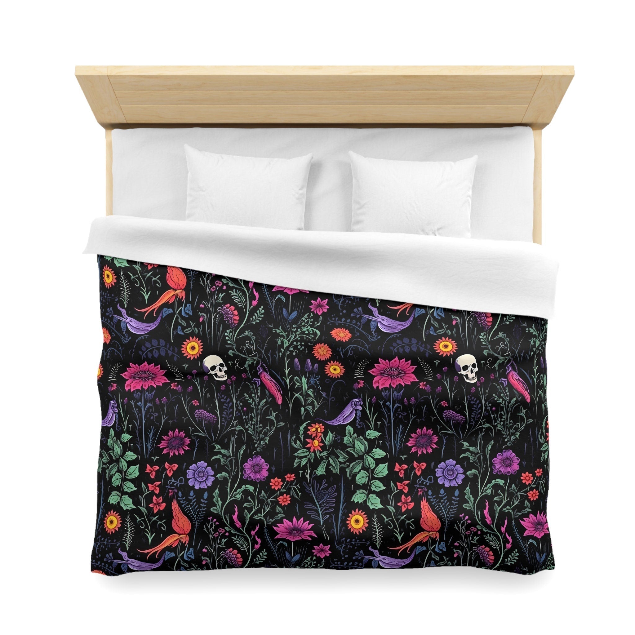 Hippie Art Zone - Enchanted Autumn Floral, Halloween Gothic Flowers Bedding Set For Hippies