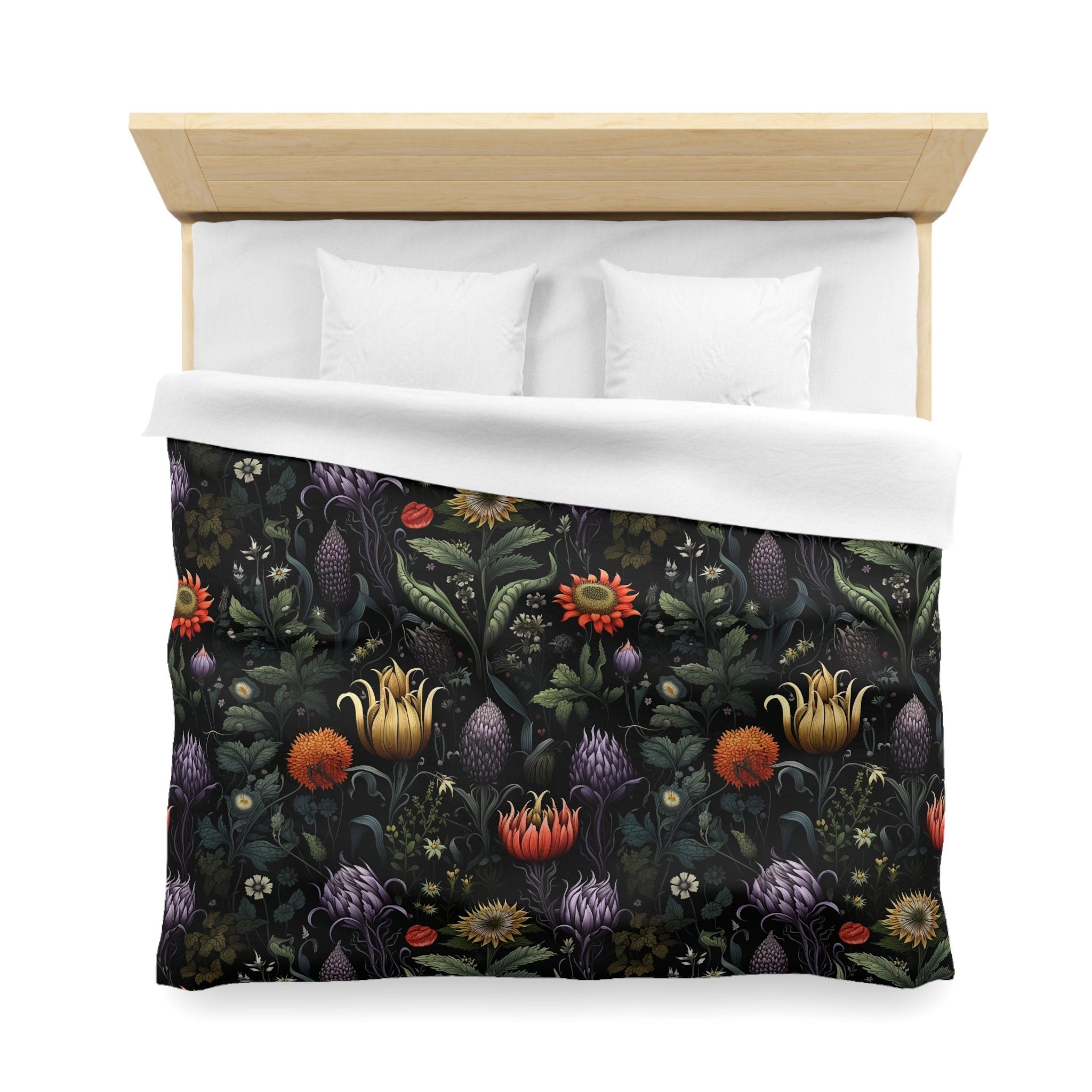 Hippie Art Zone - Enchanted Autumn Floral, Halloween Witchy Flowers Bedding Set For Hippies
