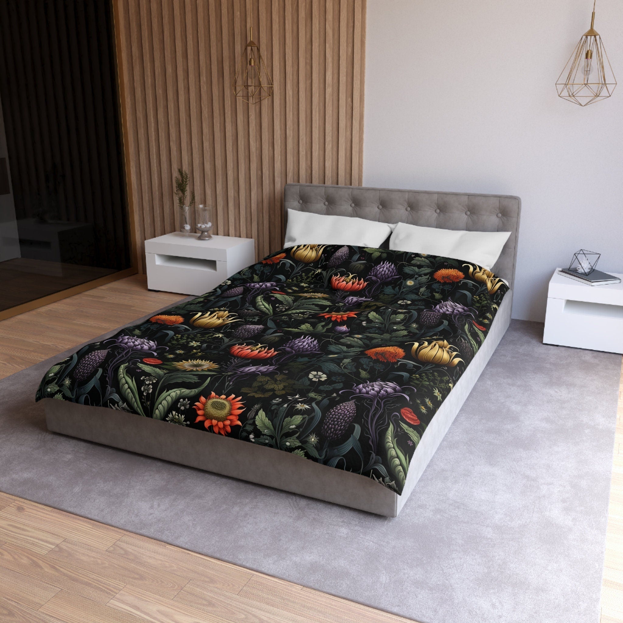 Hippie Art Zone - Enchanted Autumn Floral, Halloween Witchy Flowers Bedding Set For Hippies