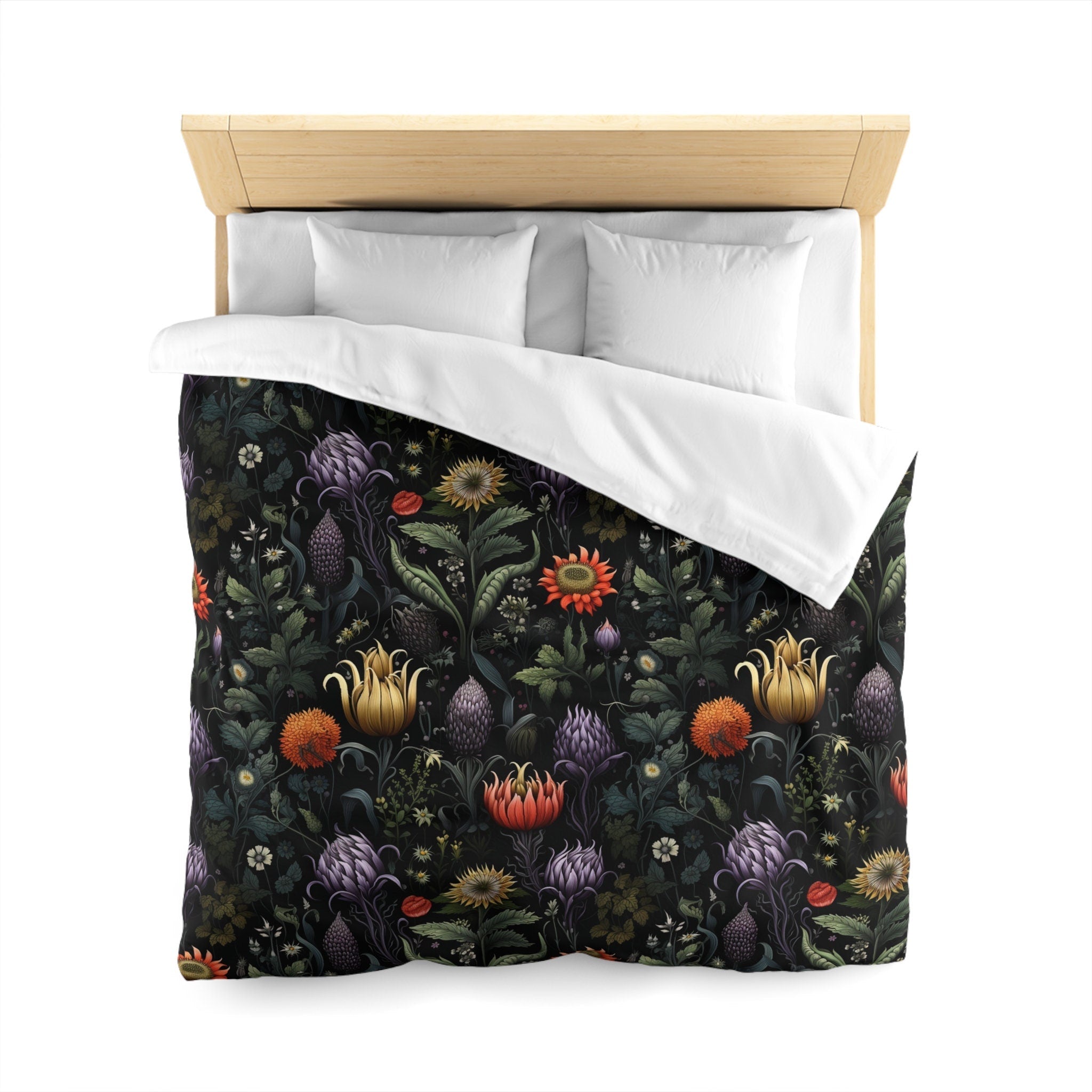 Hippie Art Zone - Enchanted Autumn Floral, Halloween Witchy Flowers Bedding Set For Hippies