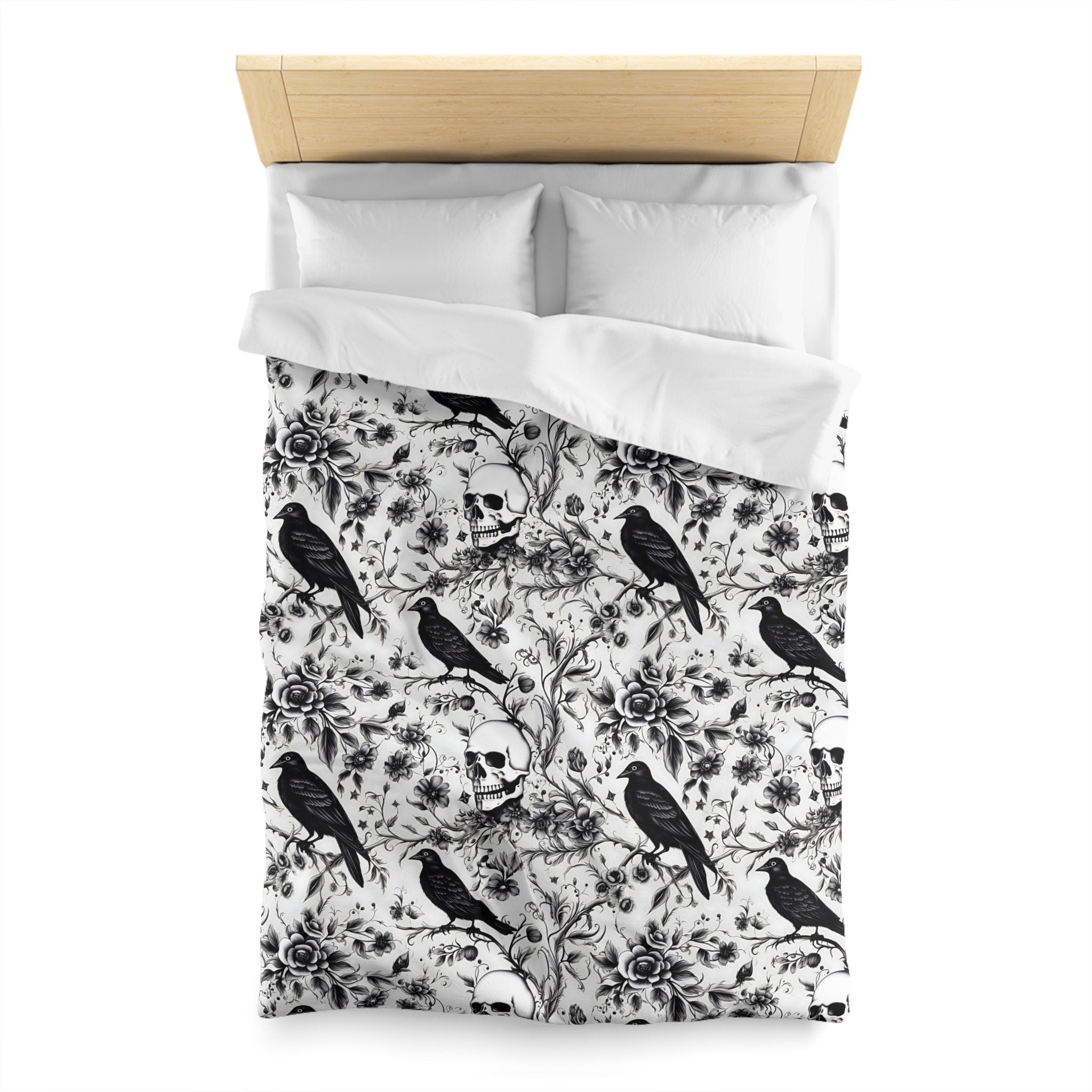 Hippie Art Zone - Enchanted Autumn, Halloween Raven Skull Garden Bedding Set For Hippies