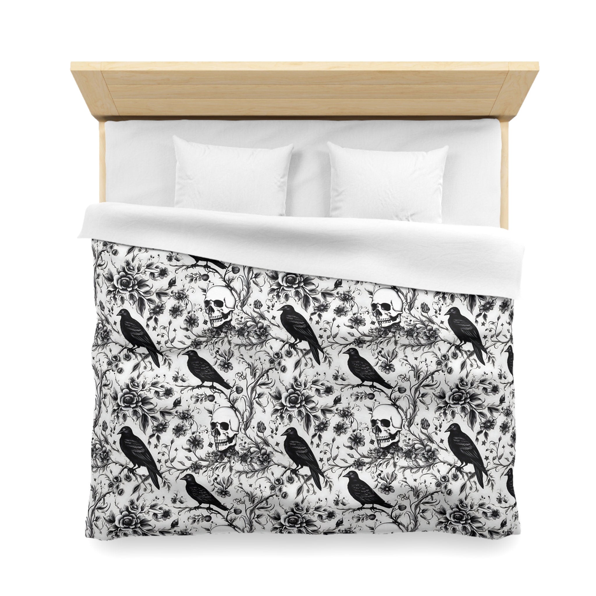 Hippie Art Zone - Enchanted Autumn, Halloween Raven Skull Garden Bedding Set For Hippies