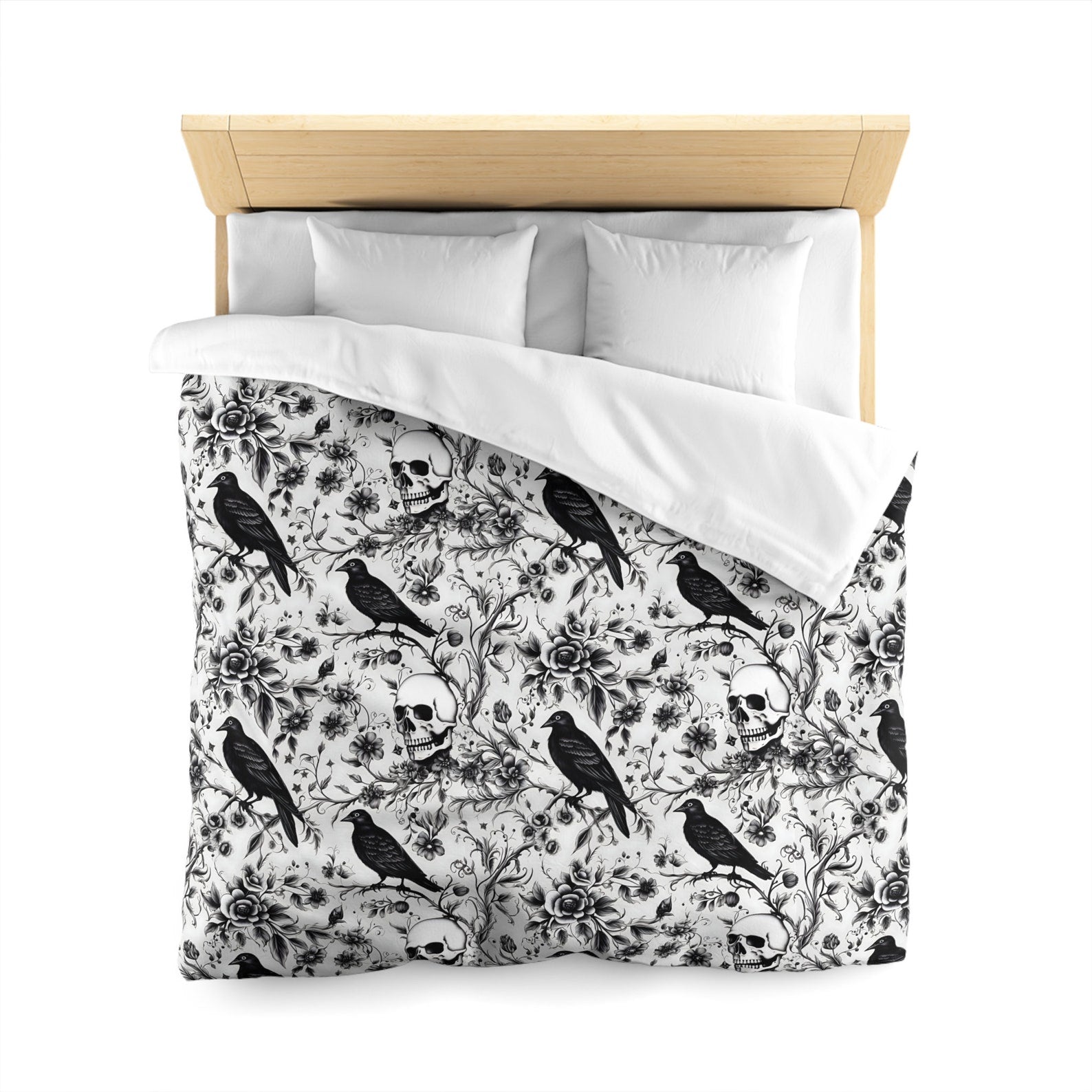 Hippie Art Zone - Enchanted Autumn, Halloween Raven Skull Garden Bedding Set For Hippies