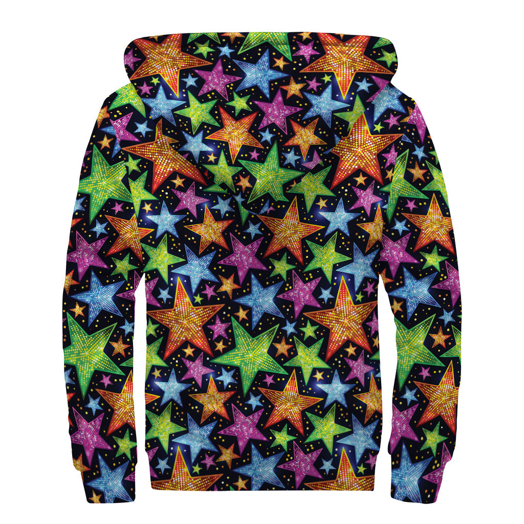 Fantastic Star Pattern Print Sherpa Lined Zip Up Hoodie For Boho Hippie Autism