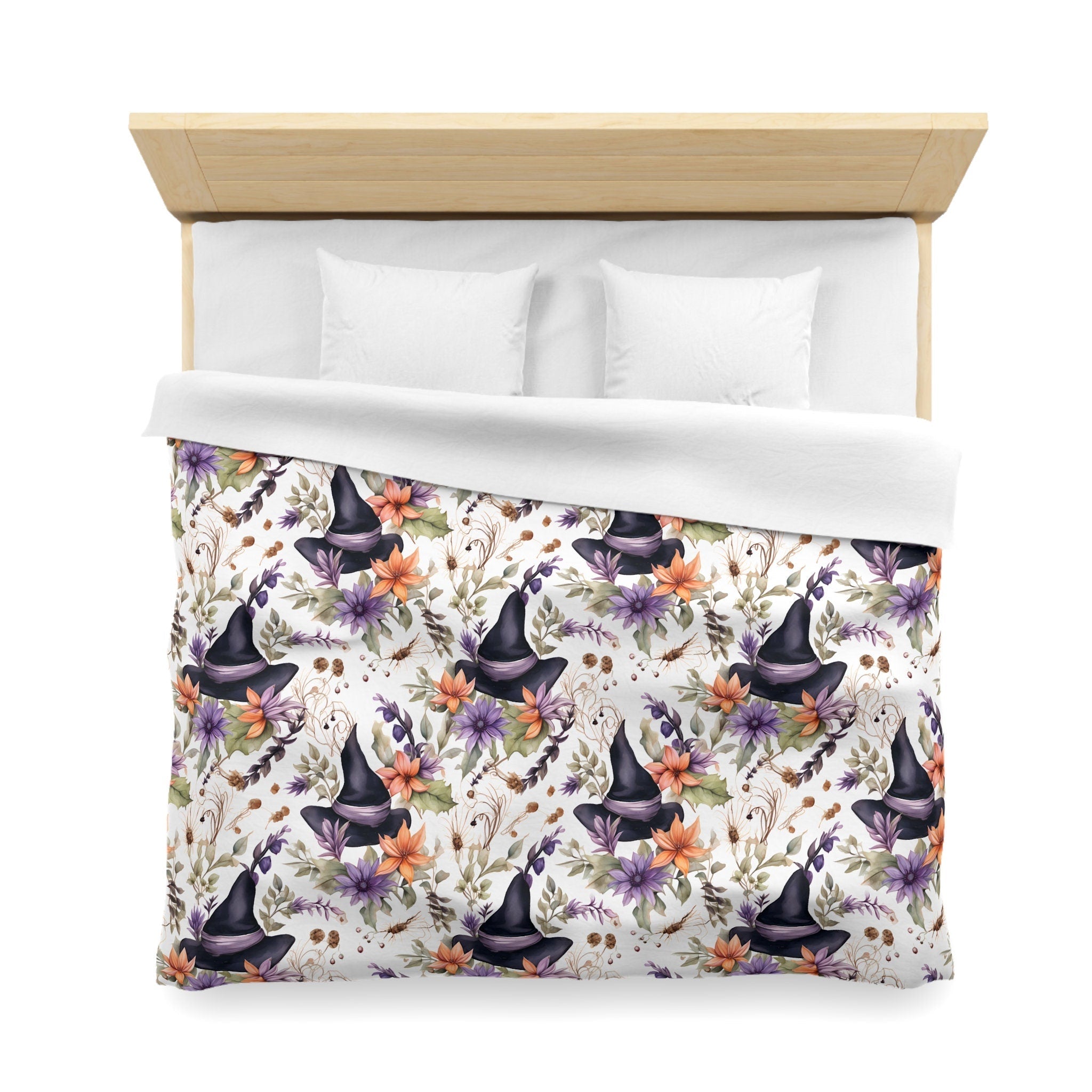 Hippie Art Zone - Floral Watercolor Witch, Halloween Whimsical Gothic Bedding Set For Hippies