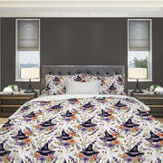 Hippie Art Zone - Floral Watercolor Witch, Halloween Whimsical Gothic Bedding Set For Hippies