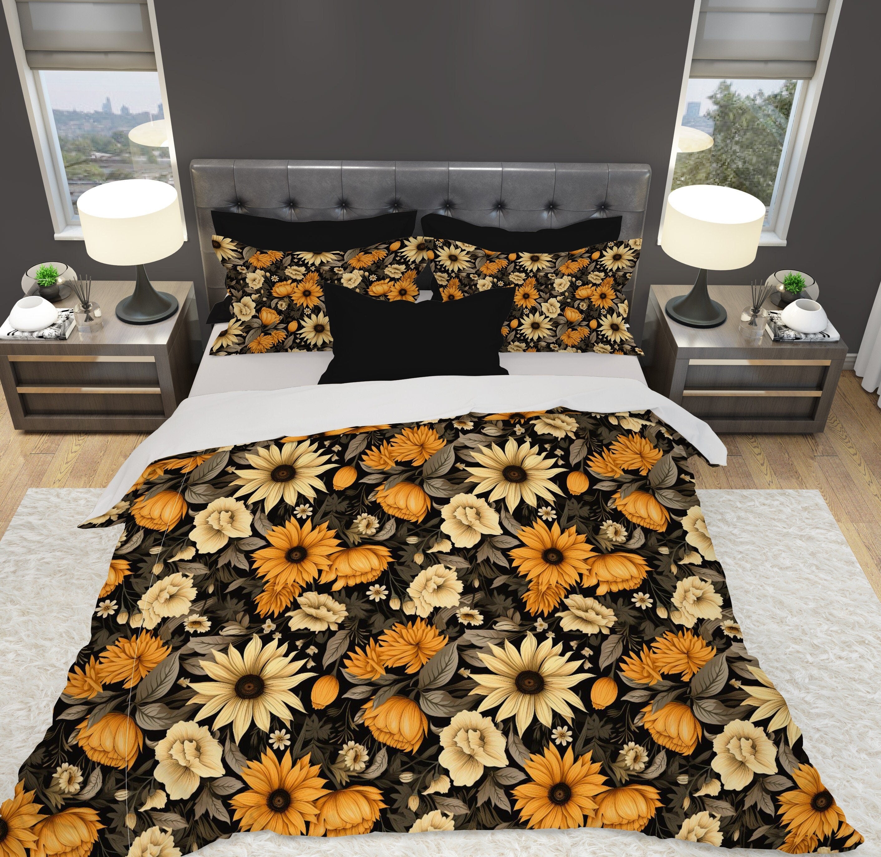 Hippie Art Zone - Forbidden Sunflower, Halloween Dark Gothic Bedding Set For Hippies