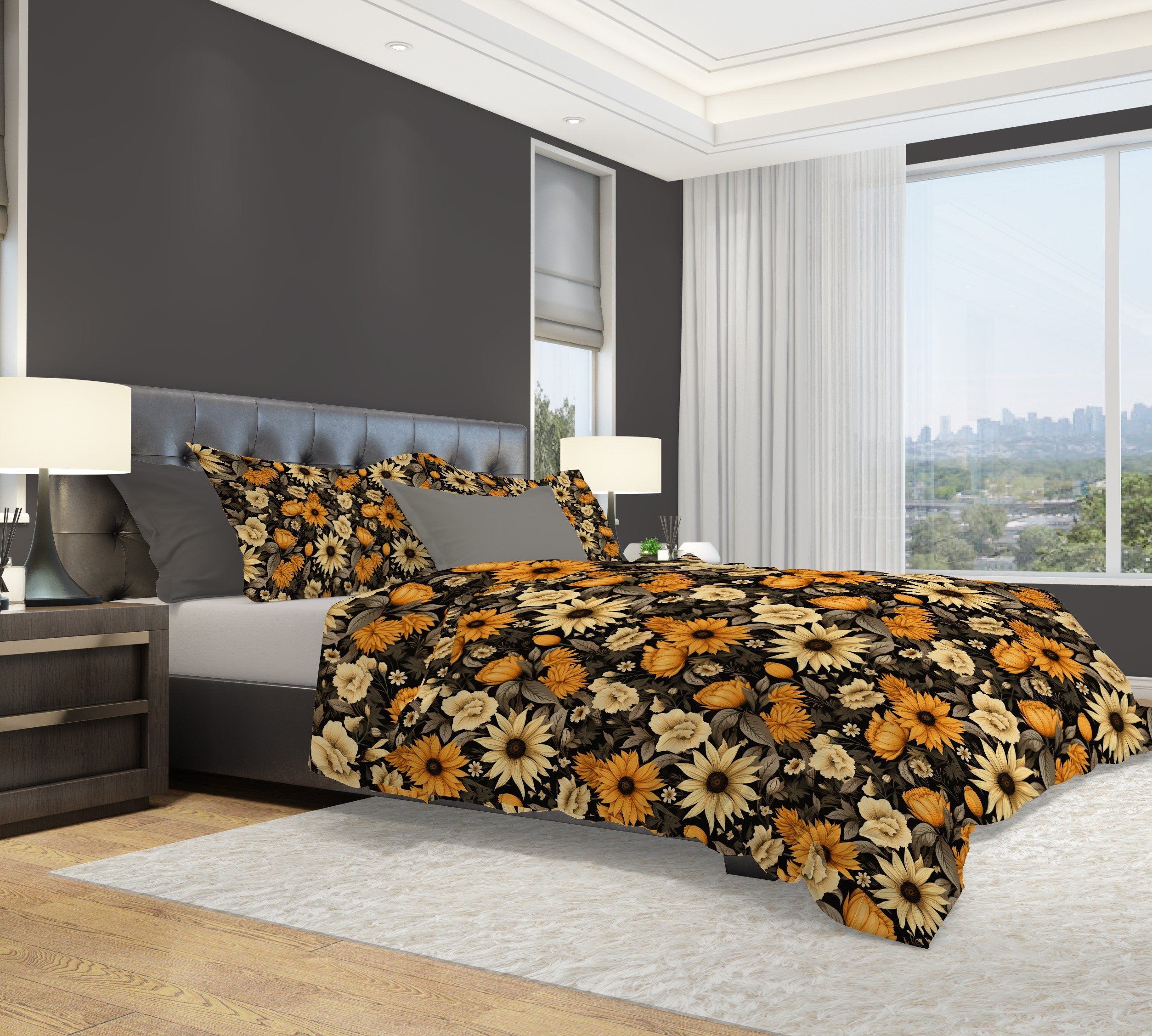 Hippie Art Zone - Forbidden Sunflower, Halloween Dark Gothic Bedding Set For Hippies