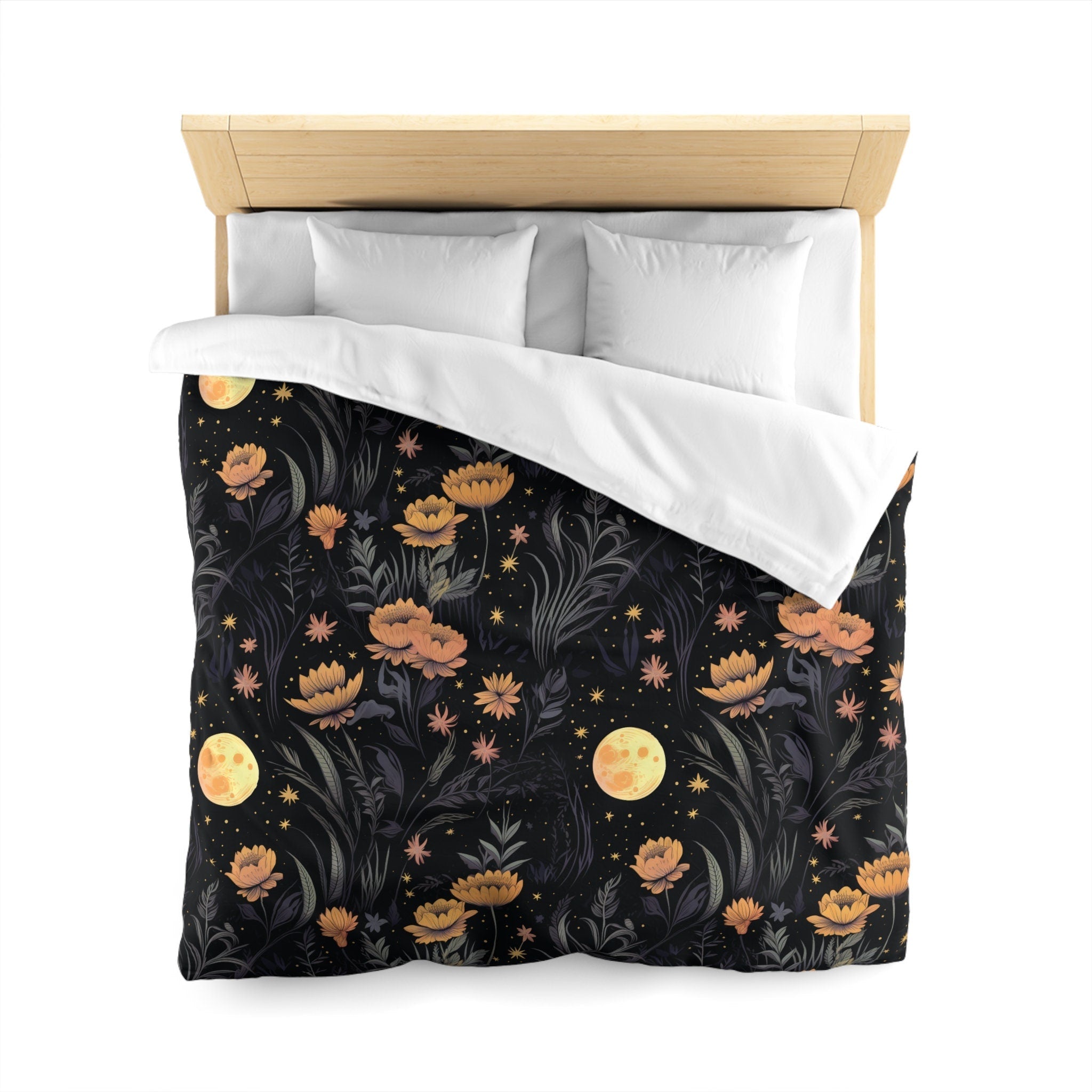 Hippie Art Zone - Garden of Shadows Floral, Halloween Witchy Flowers Bedding Set For Hippies