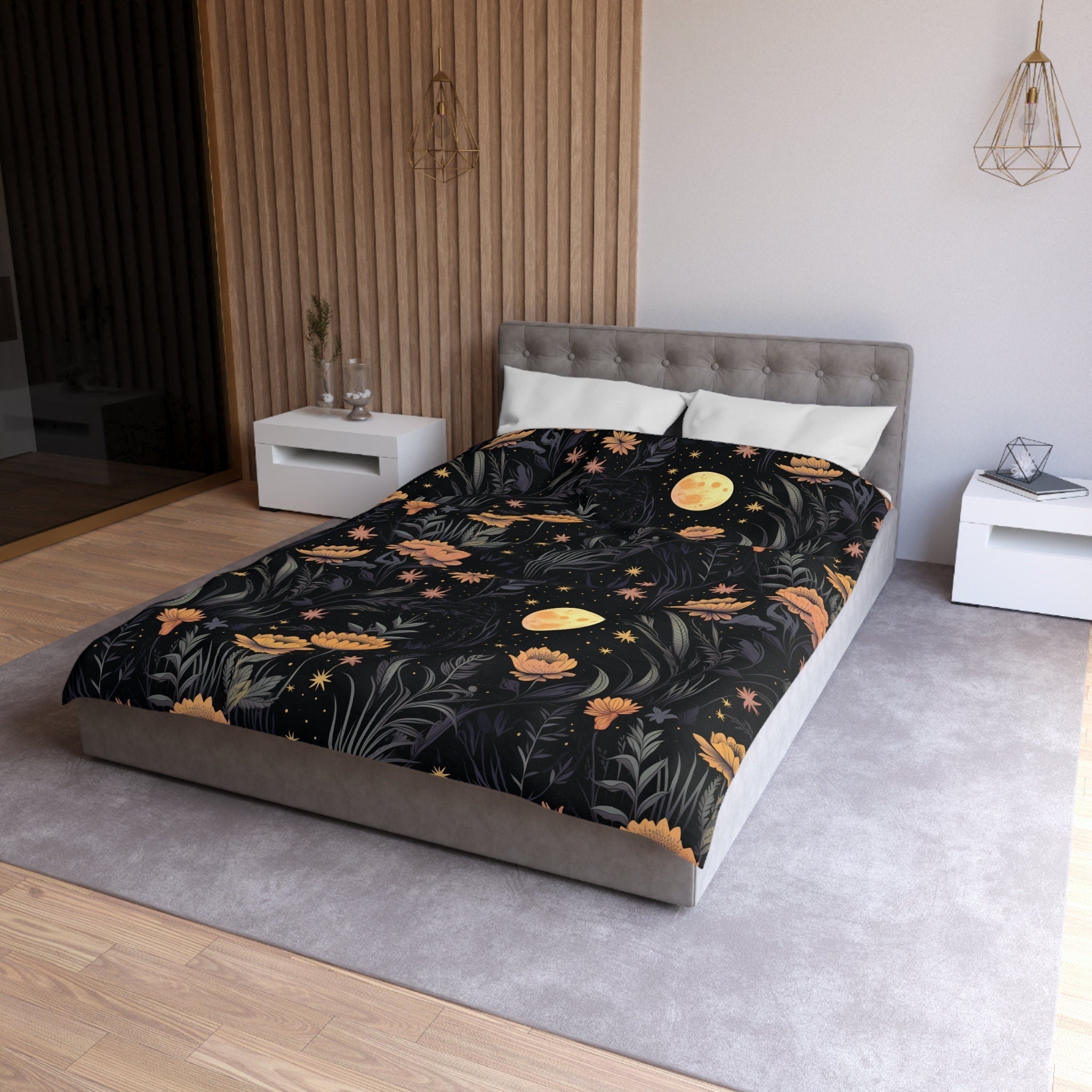 Hippie Art Zone - Garden of Shadows Floral, Halloween Witchy Flowers Bedding Set For Hippies