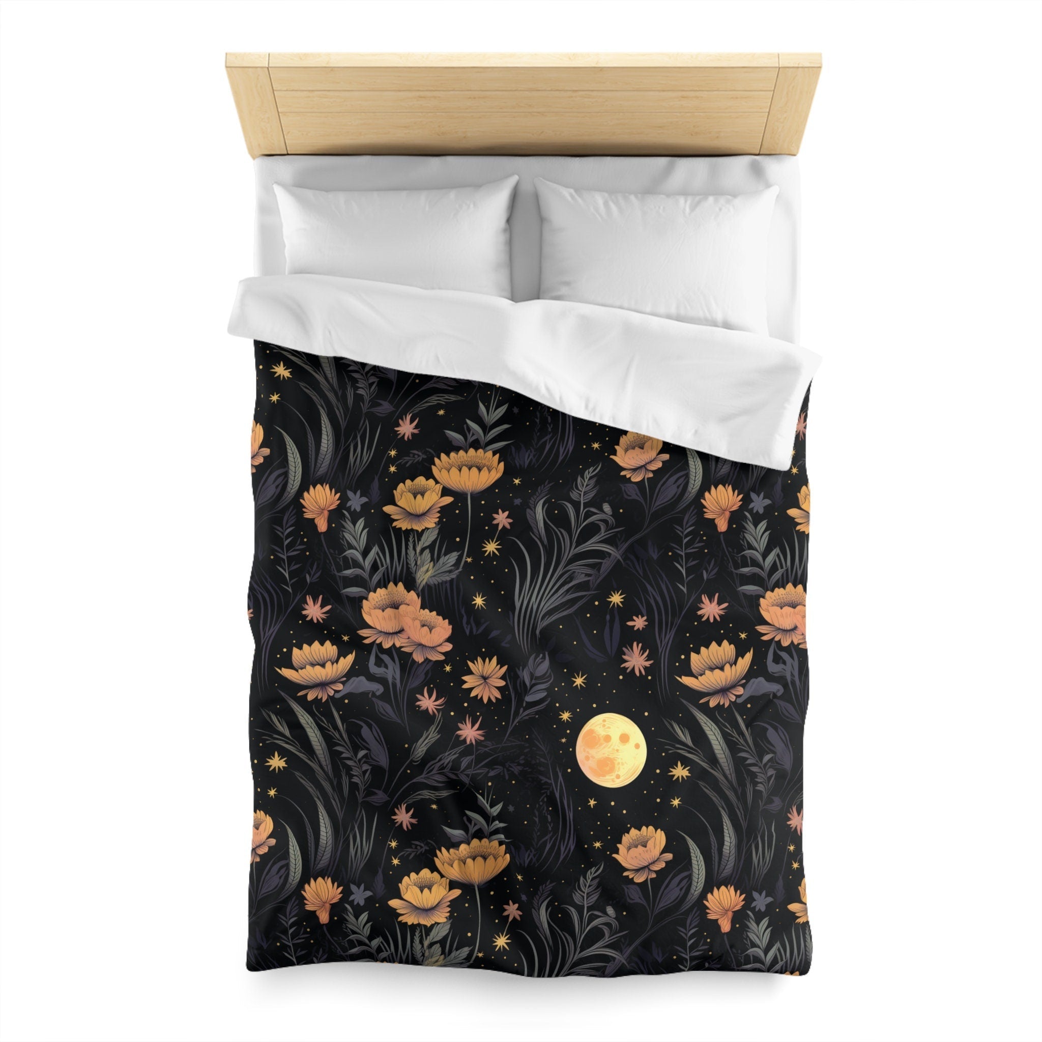 Hippie Art Zone - Garden of Shadows Floral, Halloween Witchy Flowers Bedding Set For Hippies