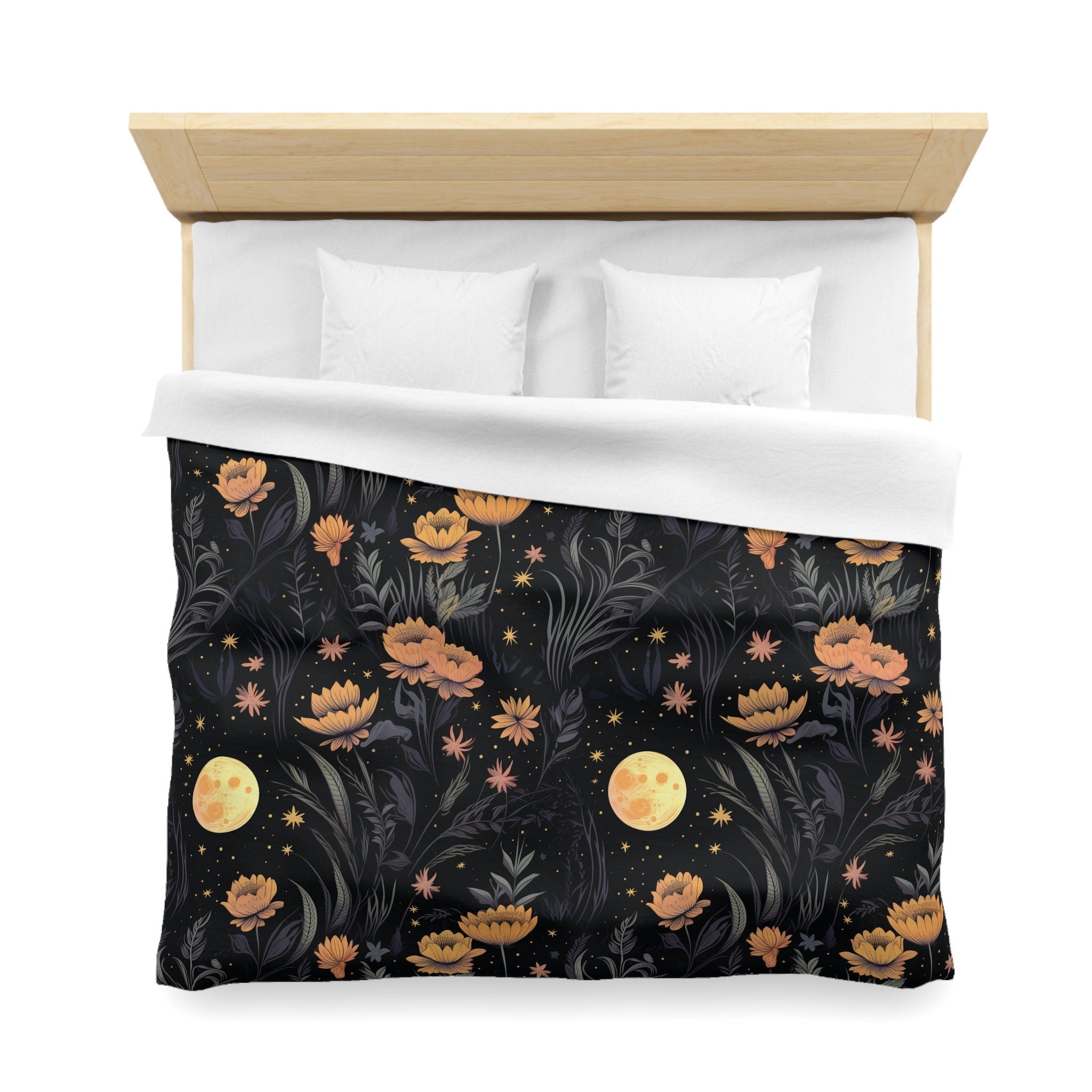 Hippie Art Zone - Garden of Shadows Floral, Halloween Witchy Flowers Bedding Set For Hippies