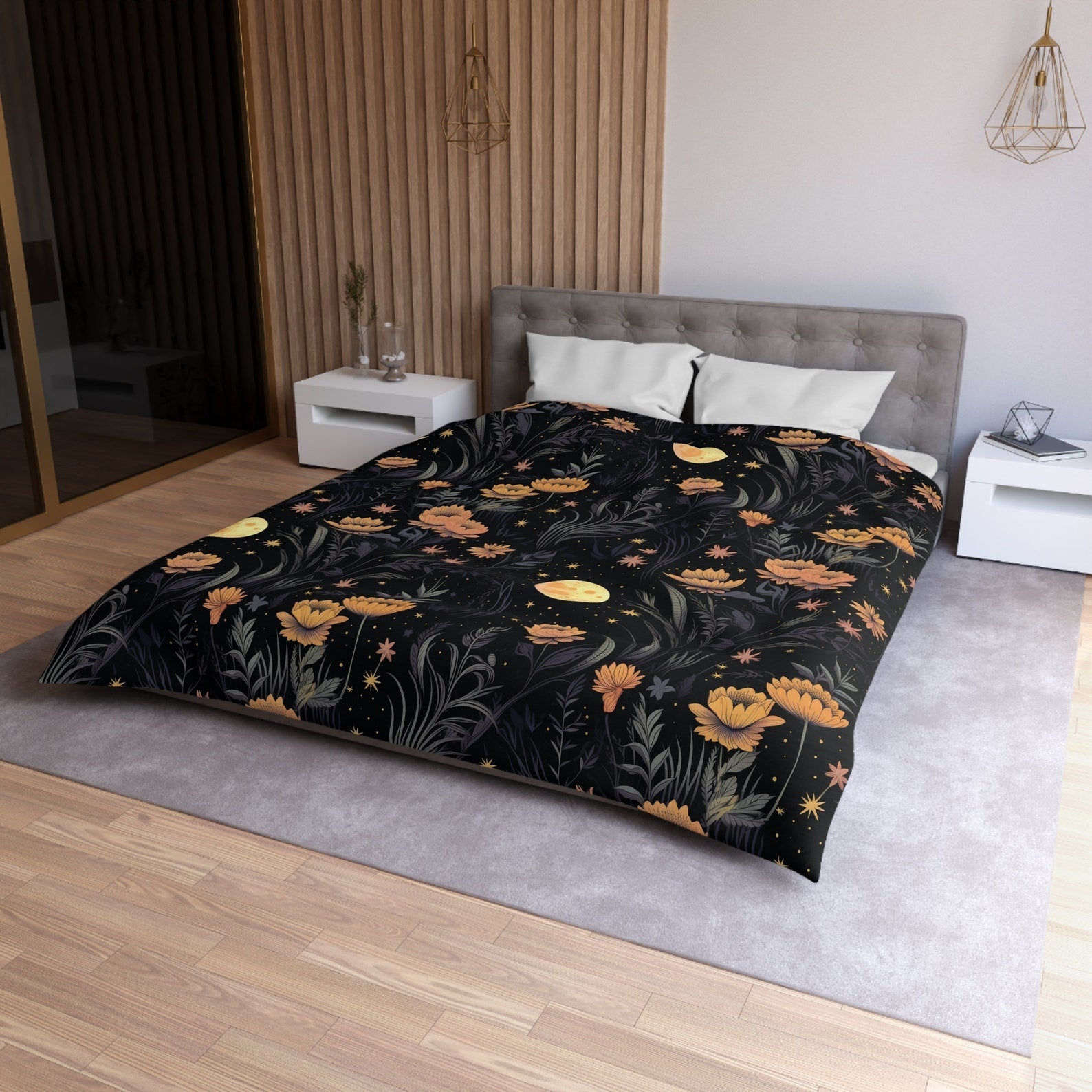 Hippie Art Zone - Garden of Shadows Floral, Halloween Witchy Flowers Bedding Set For Hippies