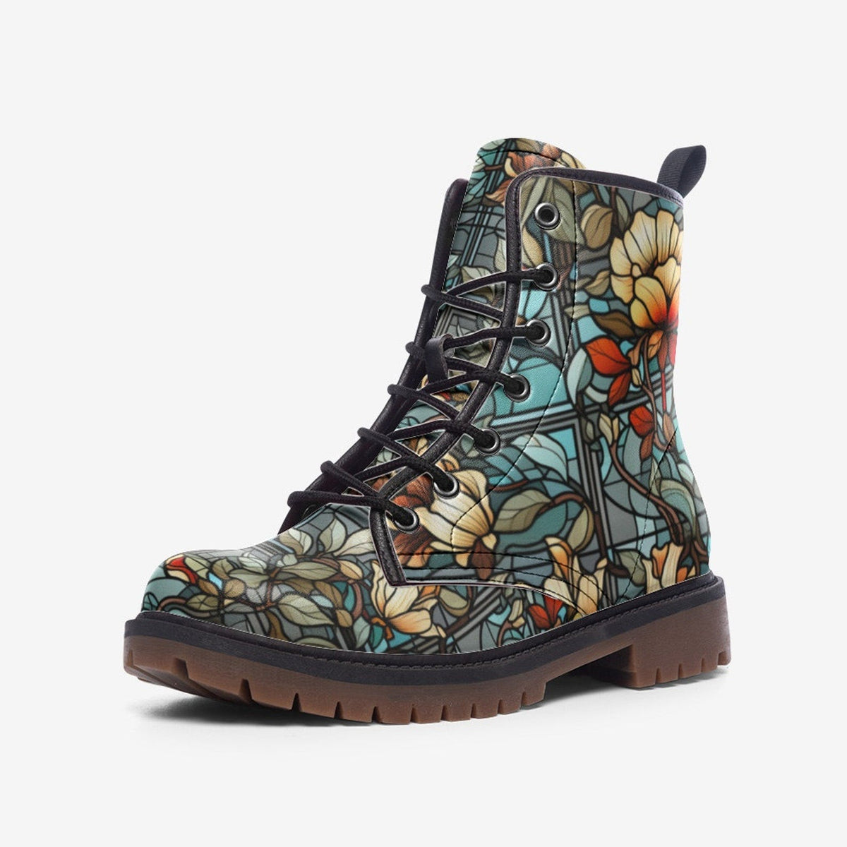 Hippie Art Zone - Glass Painting Leather Boots: Floral Spring Summer Fall Winter Light Boots For Hippies