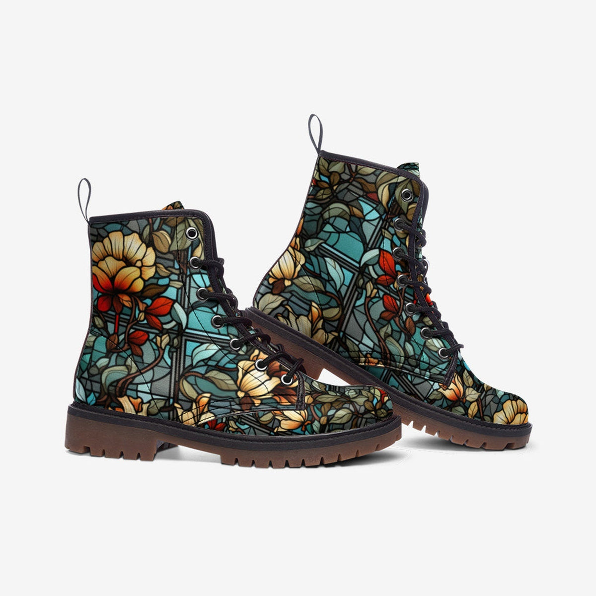 Hippie Art Zone - Glass Painting Leather Boots: Floral Spring Summer Fall Winter Light Boots For Hippies