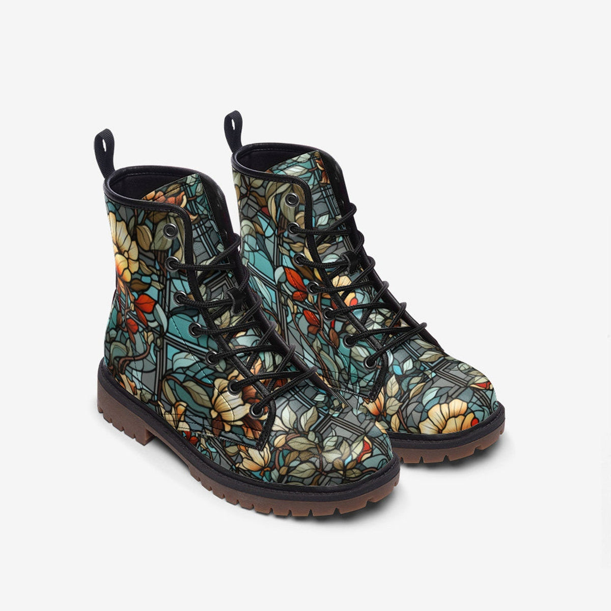 Hippie Art Zone - Glass Painting Leather Boots: Floral Spring Summer Fall Winter Light Boots For Hippies