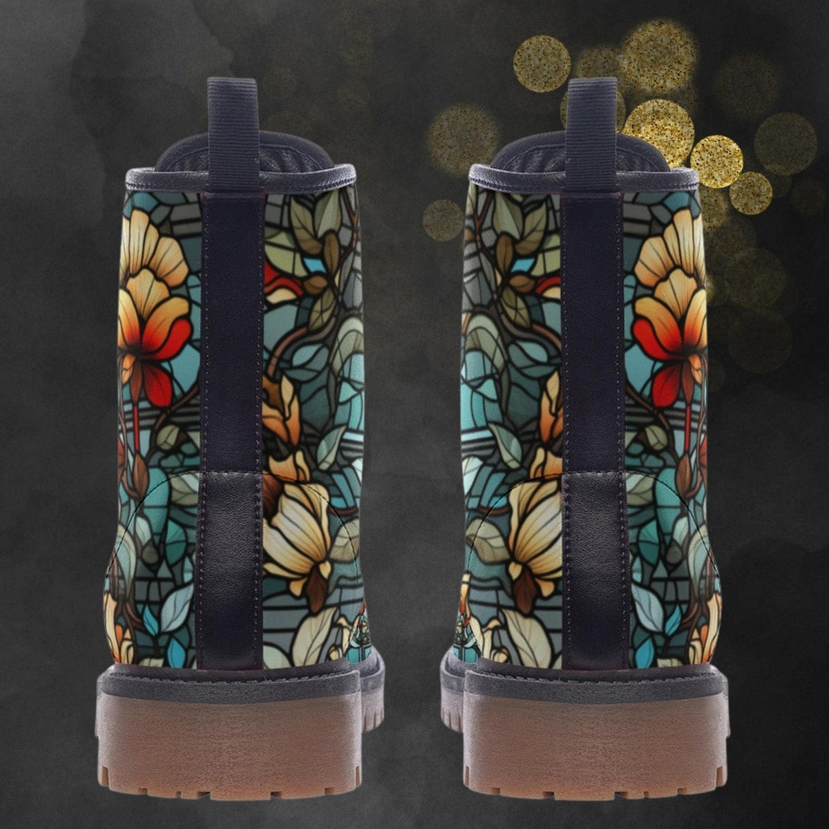 Hippie Art Zone - Glass Painting Leather Boots: Floral Spring Summer Fall Winter Light Boots For Hippies