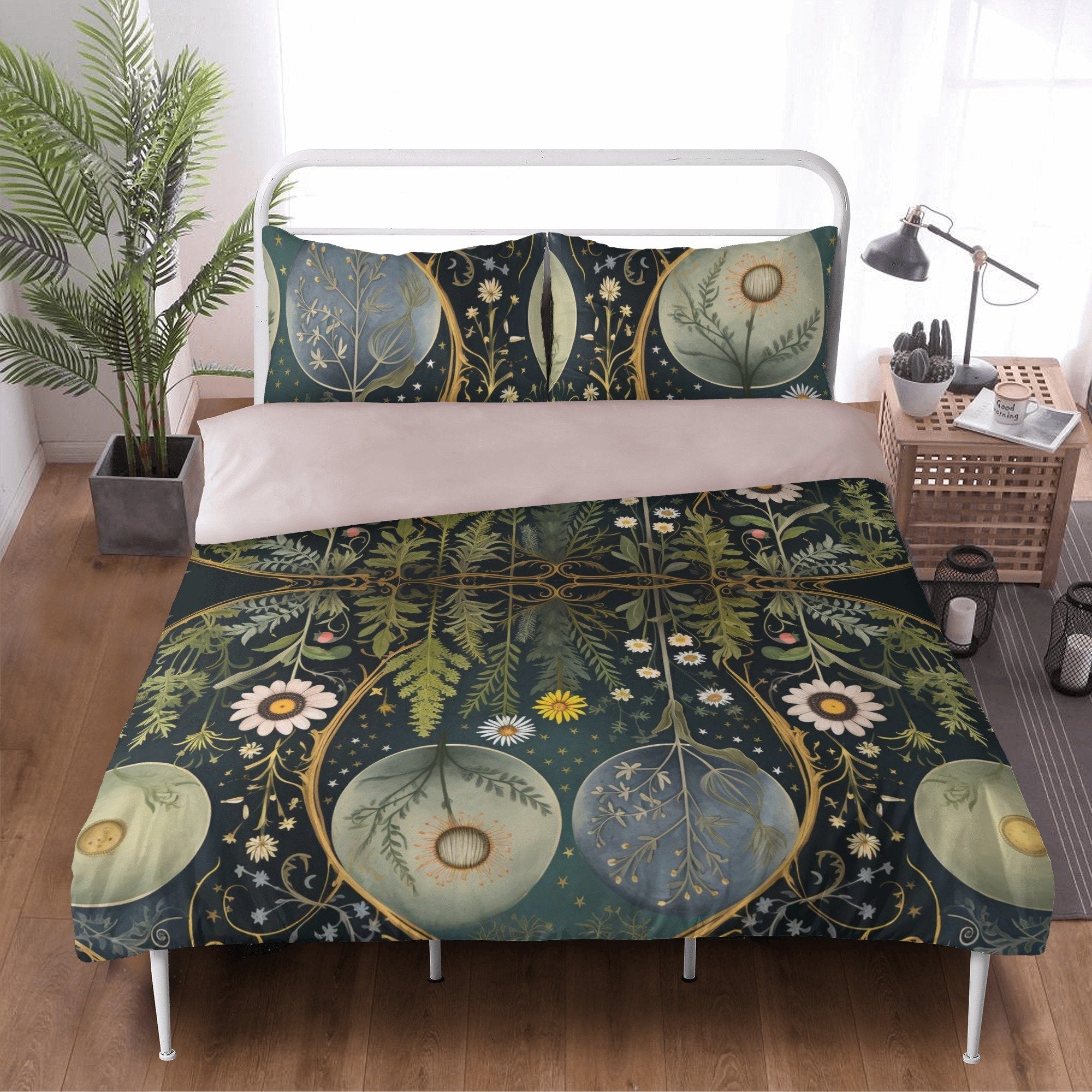 Green Botanical Bedding Set For Hippies