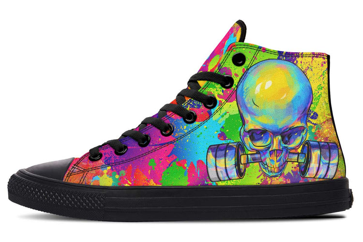 hippieartzone Shoes - COLOR SPLAT BARBELL SKULL