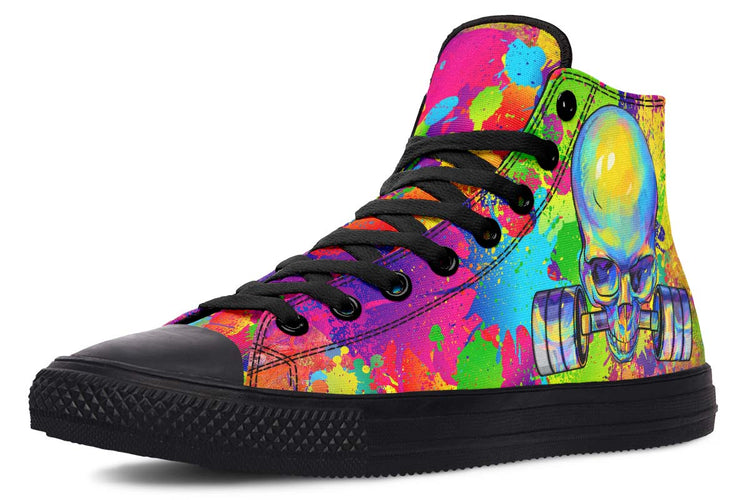 hippieartzone Shoes - COLOR SPLAT BARBELL SKULL